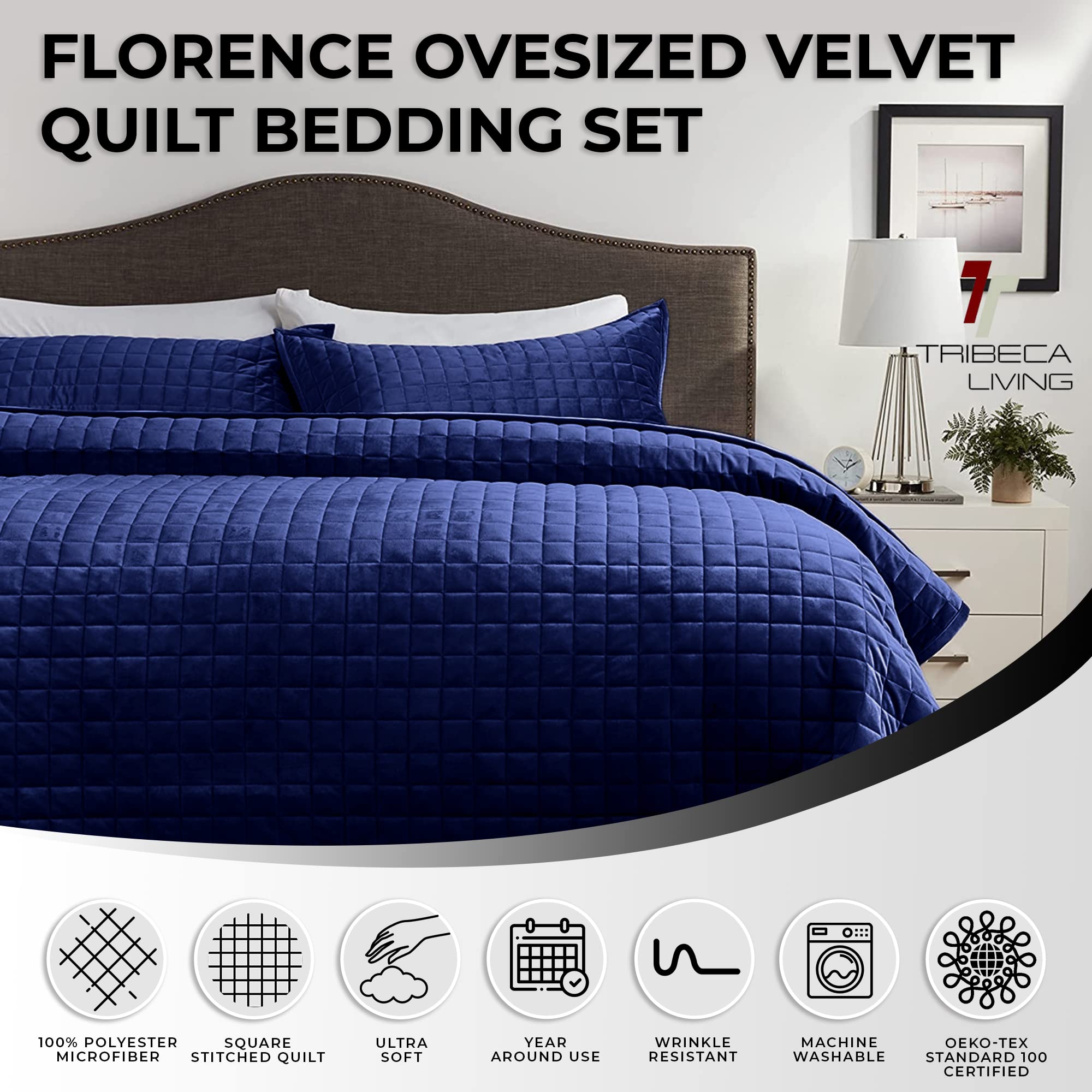 Foto 4 pulgar | Juego De Edredón Tribeca Living Luxury Velvet King Size, Azul Marino - Venta Internacional.