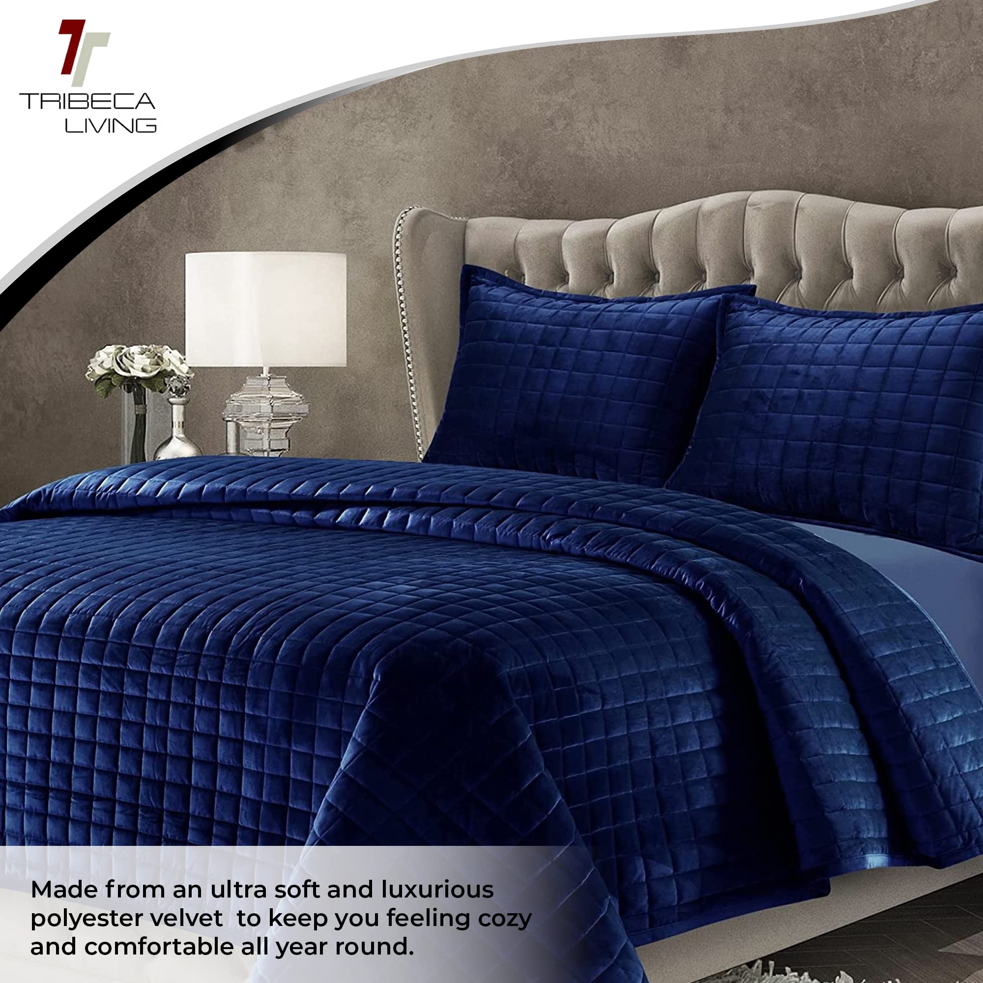 Foto 5 pulgar | Juego De Edredón Tribeca Living Luxury Velvet King Size, Azul Marino - Venta Internacional.