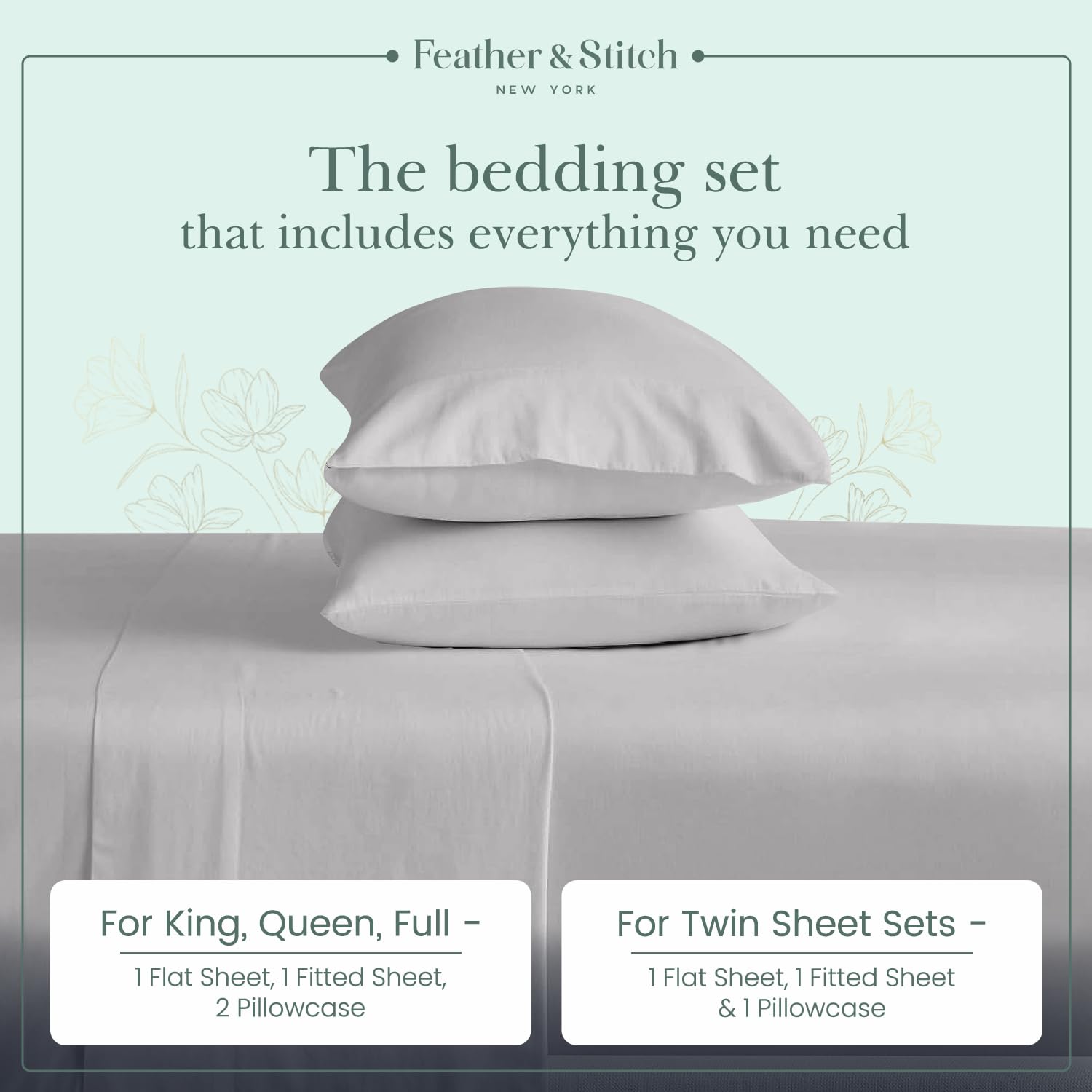 Foto 7 pulgar | Juego De Sábanas Feather & Stitch Luxe Percale, 100% Algodón, Completo - Venta Internacional.