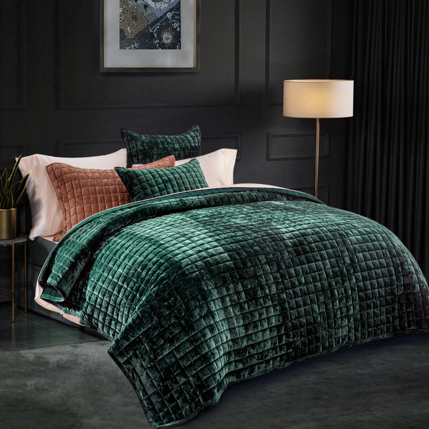 Juego De Edredón Recyco Luxury Velvet King Size, Color Verde - Venta Internacional.