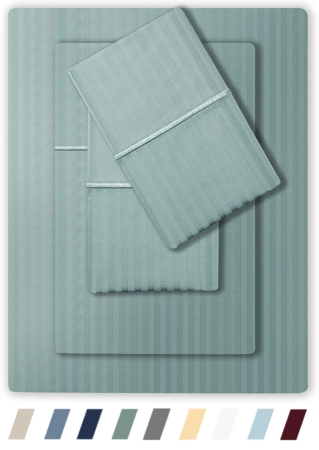 Juego De Sábanas Feather & Stitch 500 Hilos California King Green - Venta Internacional.