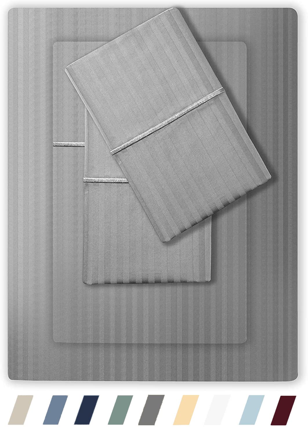 Juego De Sábanas Feather & Stitch, 500 Hilos, Dividido, Tamaño King, Gris - Venta Internacional.