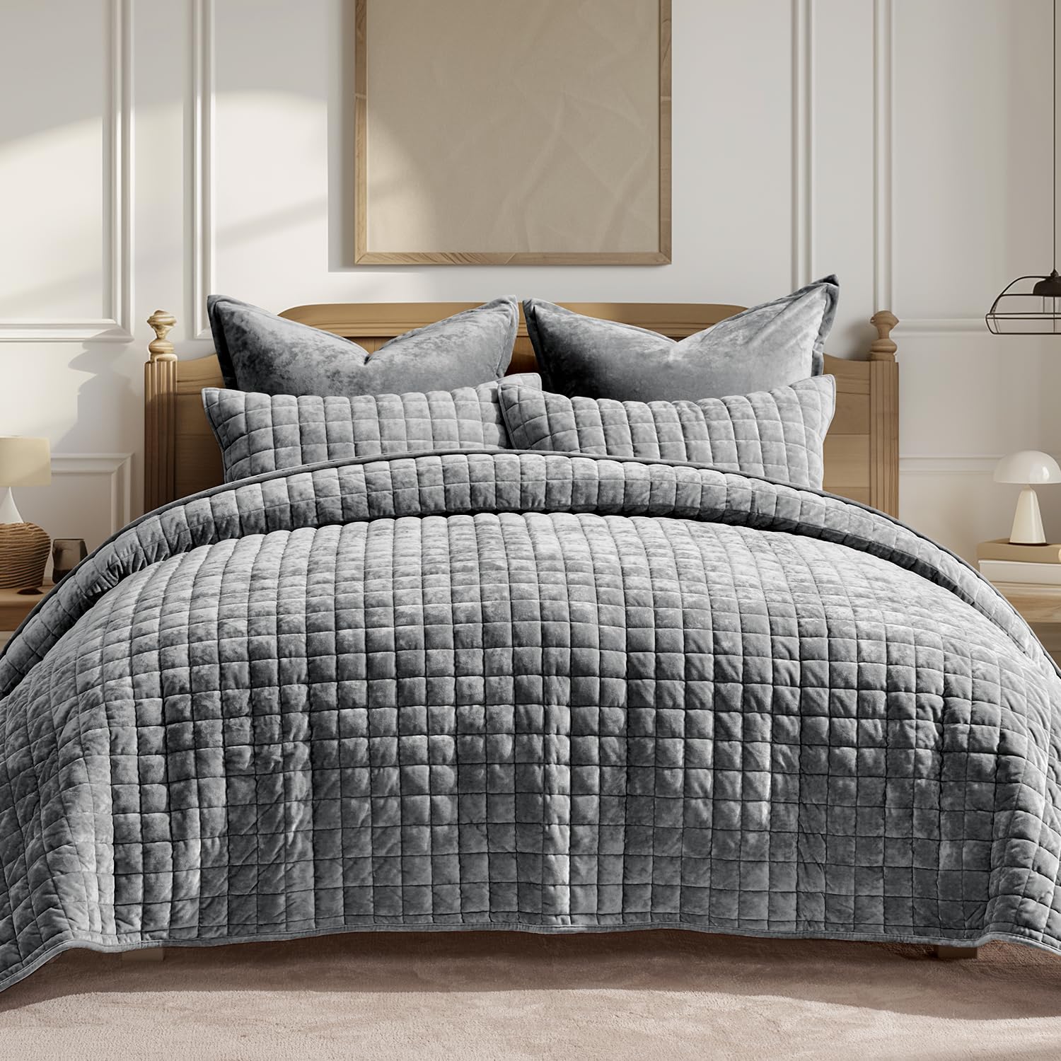Foto 1 | Juego De Colcha Recyco Luxury Velvet Full Queen Con 2 Fundas, Color Gris - Venta Internacional.