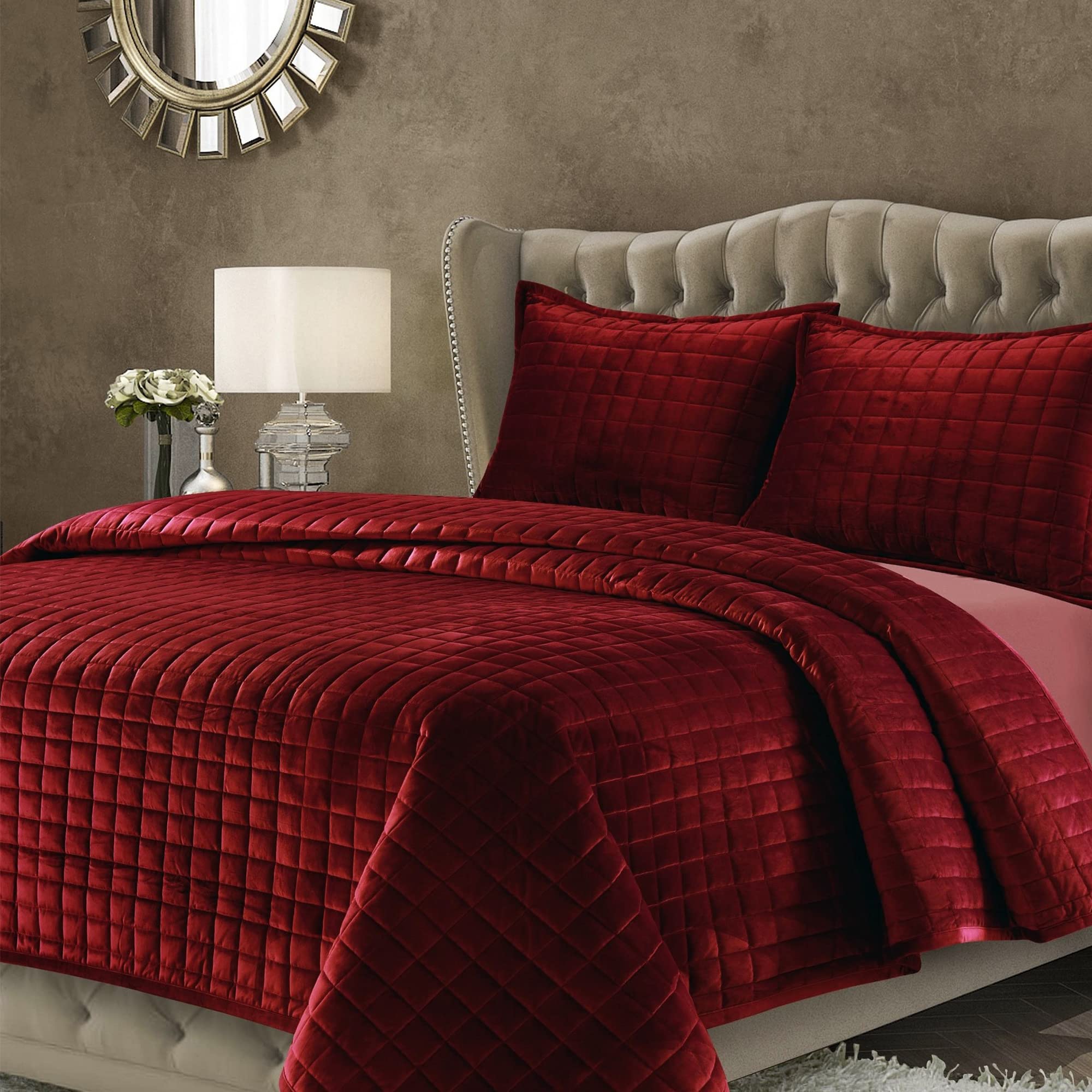 Juego De Edredón Tribeca Living Luxury Velvet King Size Borgoña - Venta Internacional.
