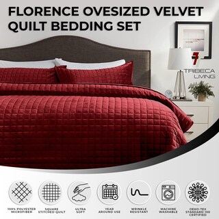 Foto 3 | Juego De Edredón Tribeca Living Luxury Velvet King Size Borgoña - Venta Internacional.