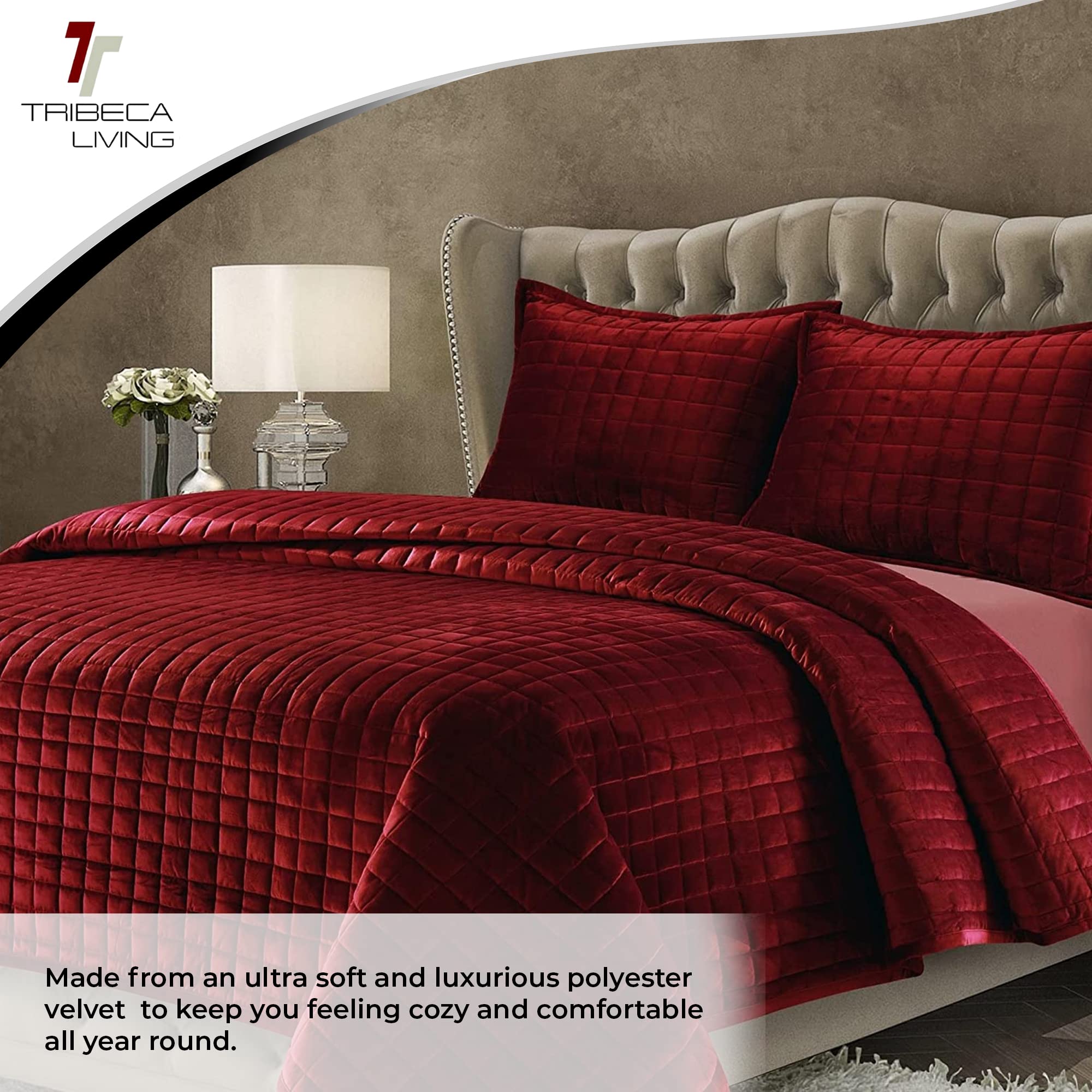 Foto 6 pulgar | Juego De Edredón Tribeca Living Luxury Velvet King Size Borgoña - Venta Internacional.