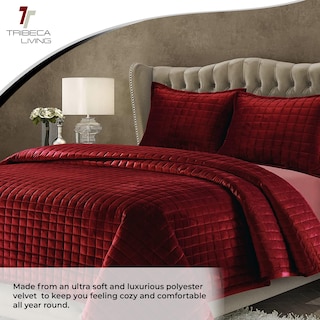 Foto 5 | Juego De Edredón Tribeca Living Luxury Velvet King Size Borgoña - Venta Internacional.