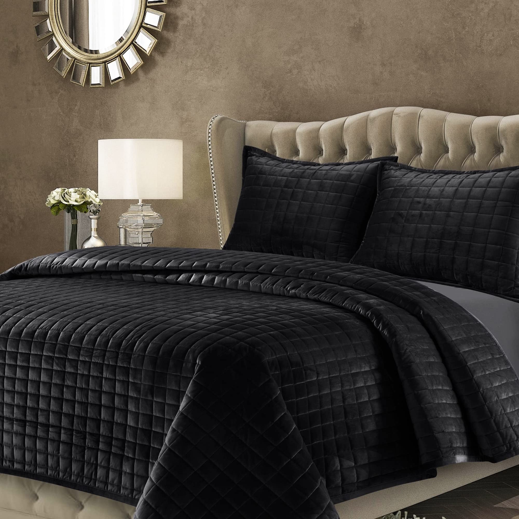 Juego De Edredón Tribeca Living Luxury Velvet King Size, Negro - Venta Internacional.