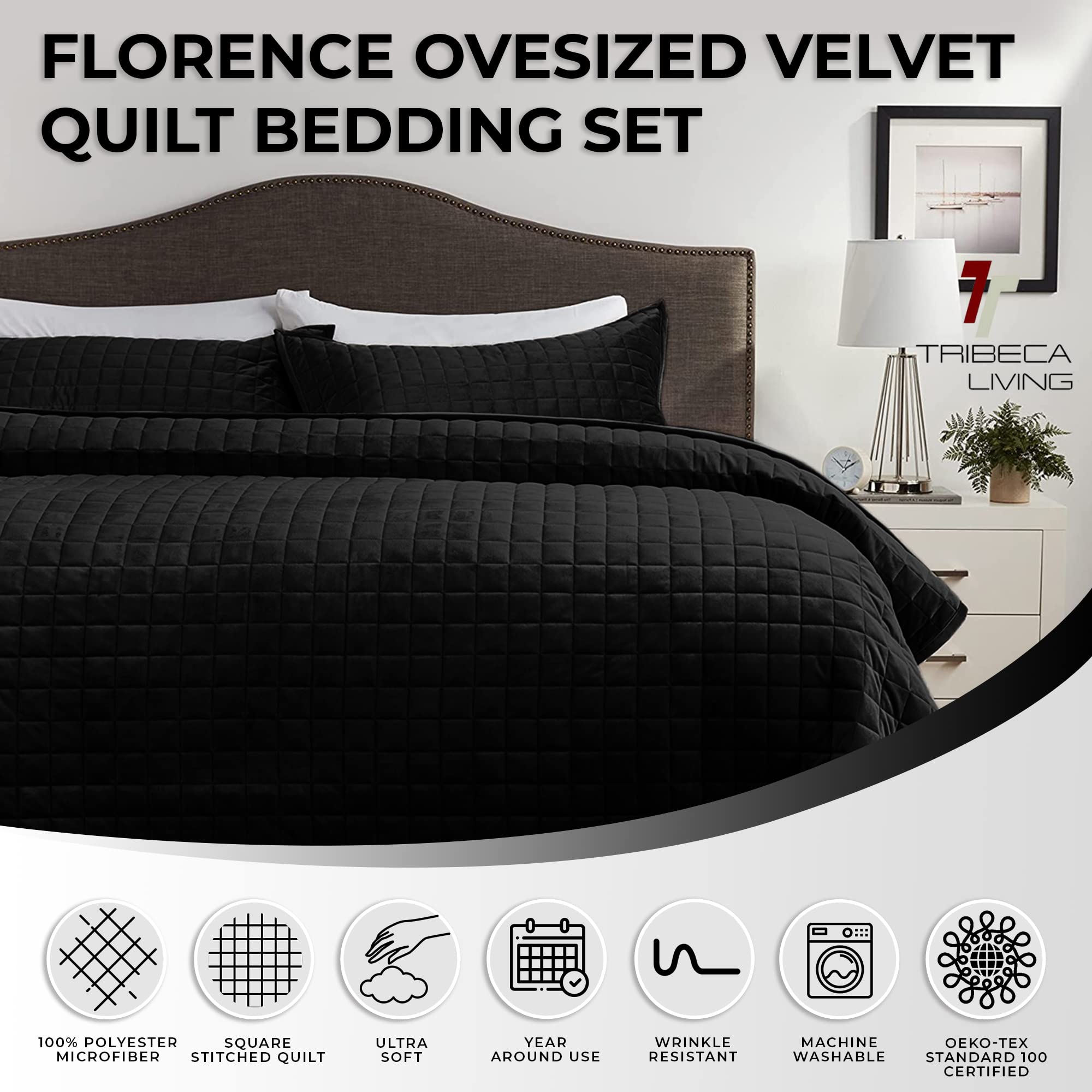 Foto 4 pulgar | Juego De Edredón Tribeca Living Luxury Velvet King Size, Negro - Venta Internacional.