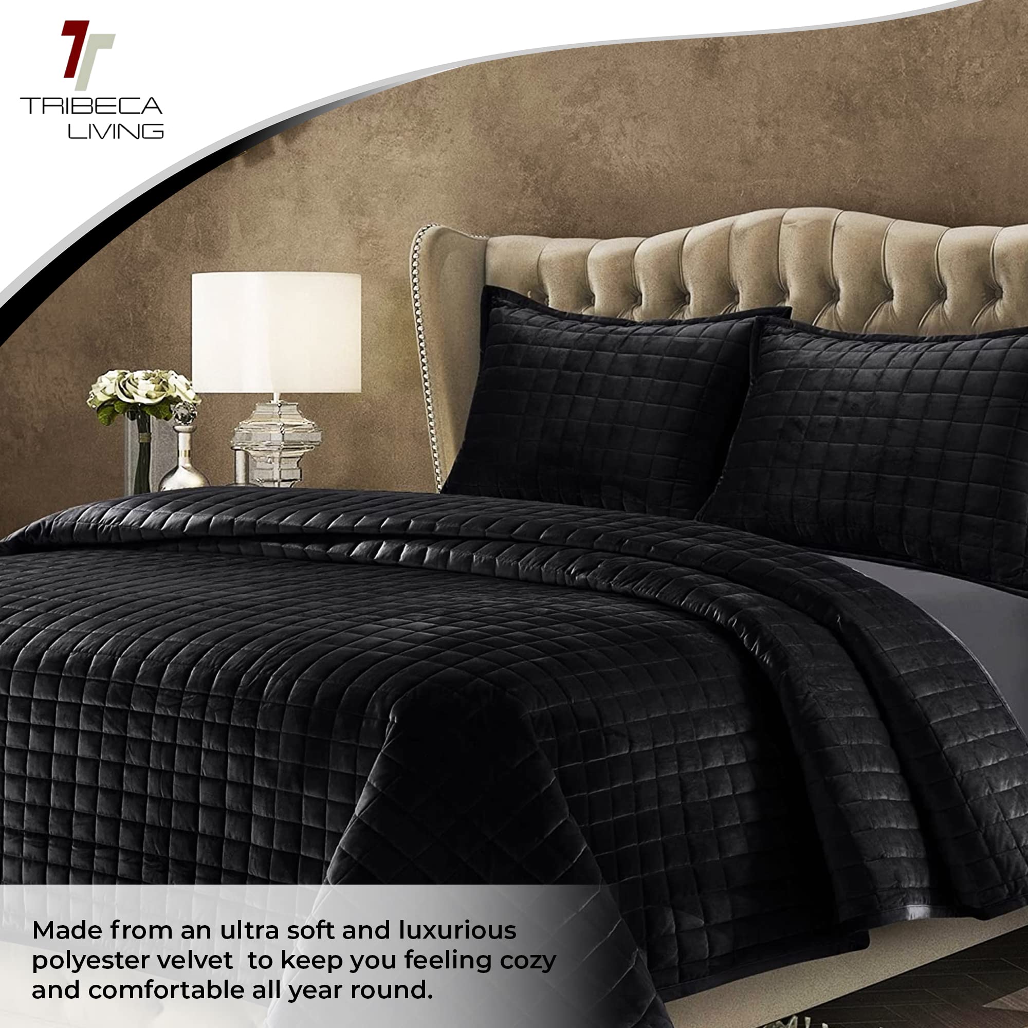 Foto 5 pulgar | Juego De Edredón Tribeca Living Luxury Velvet King Size, Negro - Venta Internacional.
