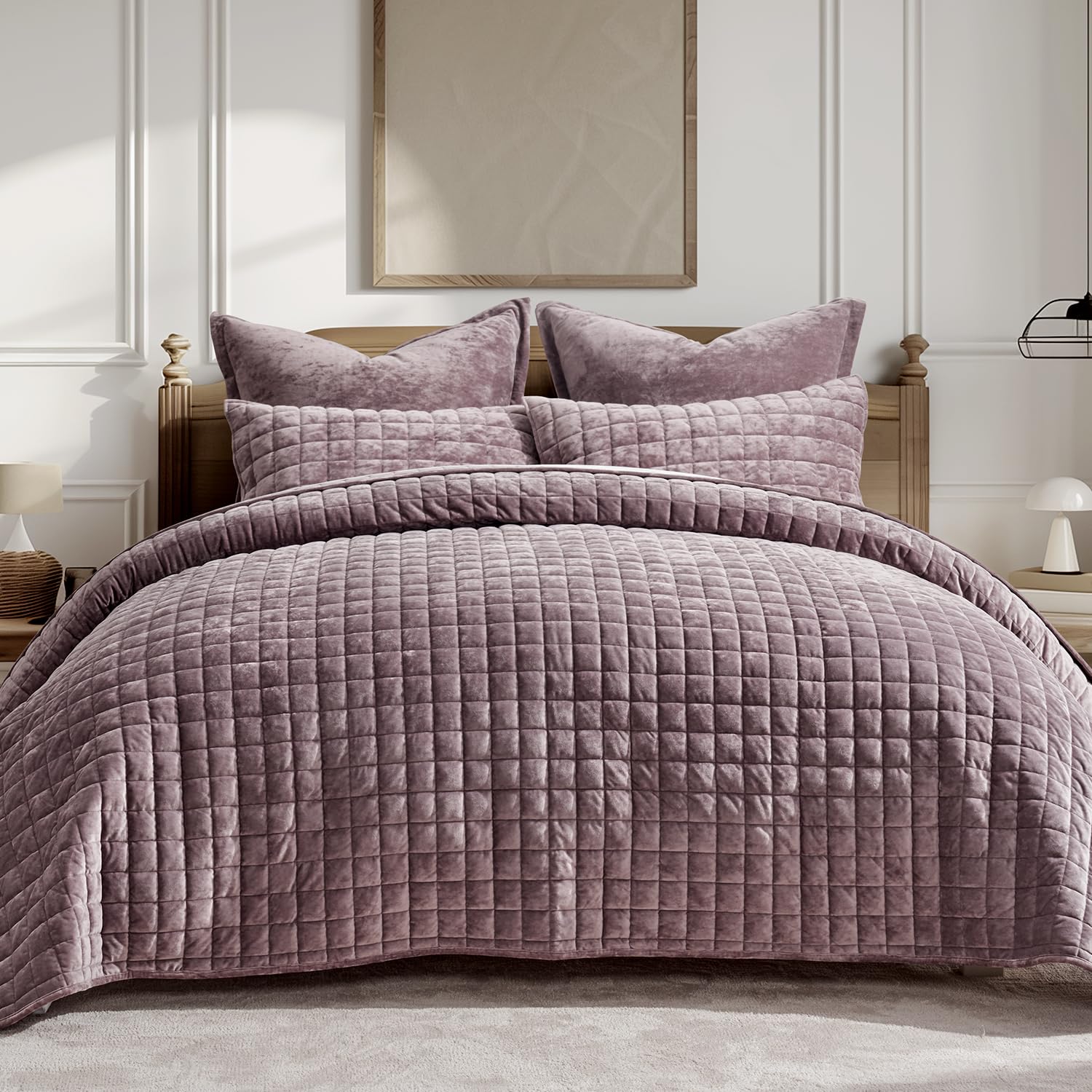 Juego De Edredón Recyco Luxury Velvet King Size, Color Morado Con 2 Fundas - Venta Internacional.