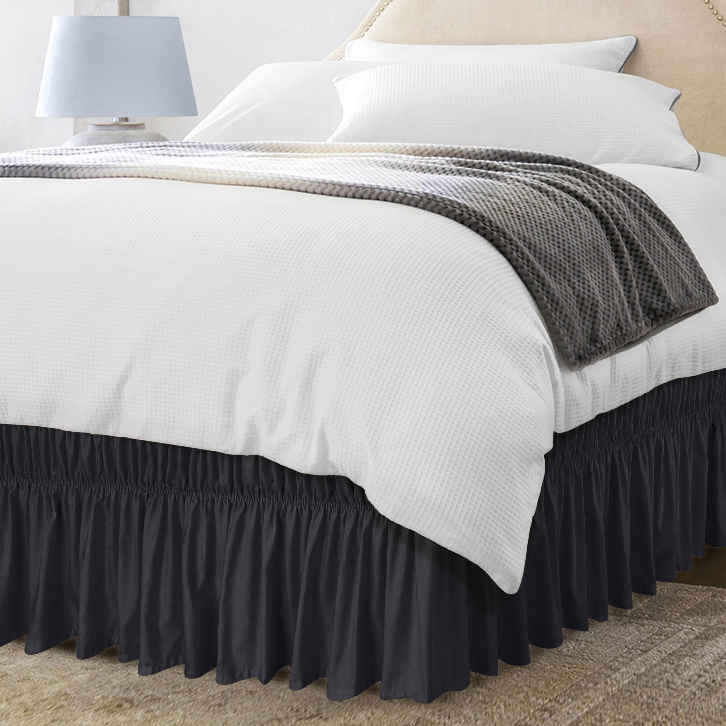 Falda De Cama Utopia Bedding Totalmente Elástica Con Volantes De 40 Cm, Color Negro - Venta Internacional.