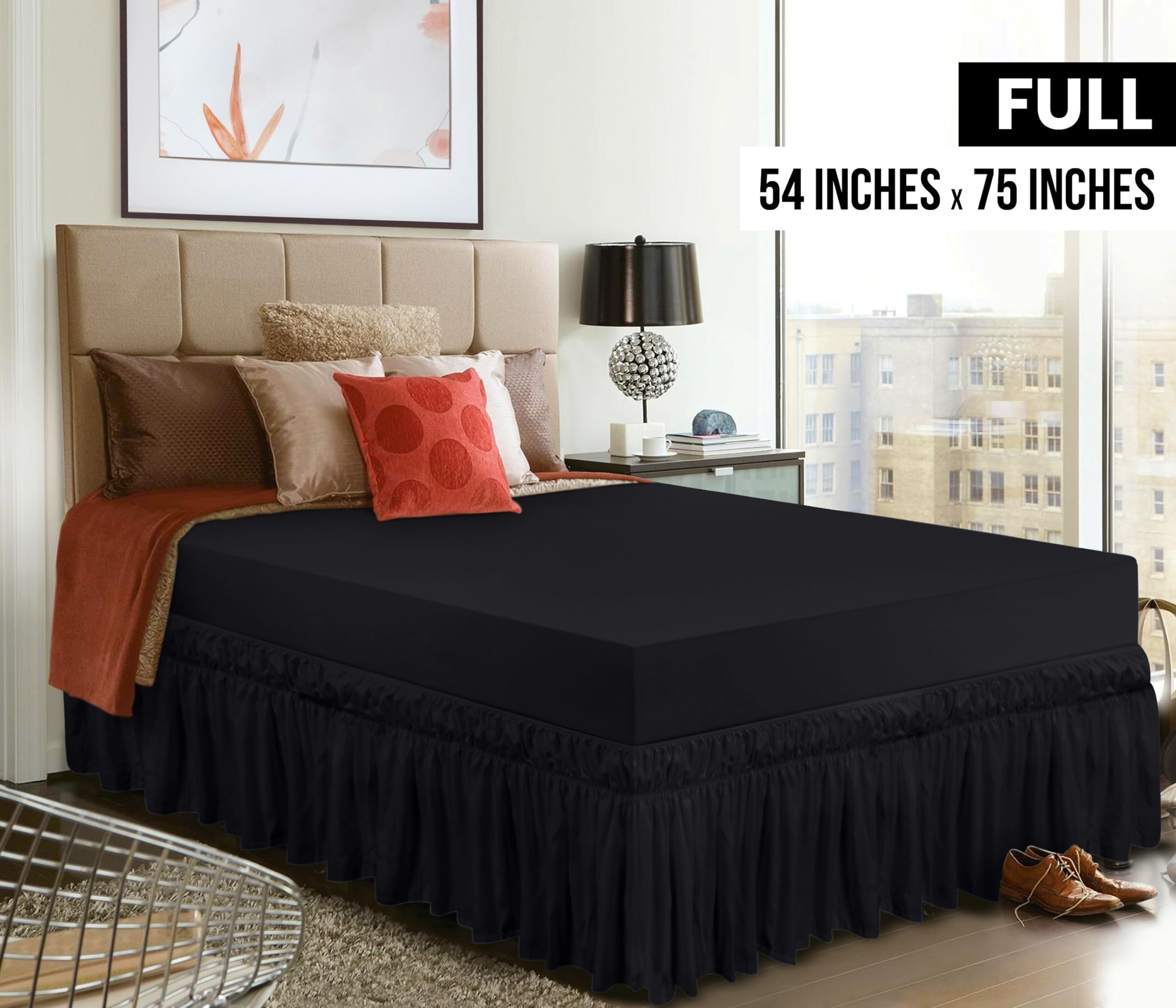 Foto 3 pulgar | Falda De Cama Utopia Bedding Totalmente Elástica Con Volantes De 40 Cm, Color Negro - Venta Internacional.