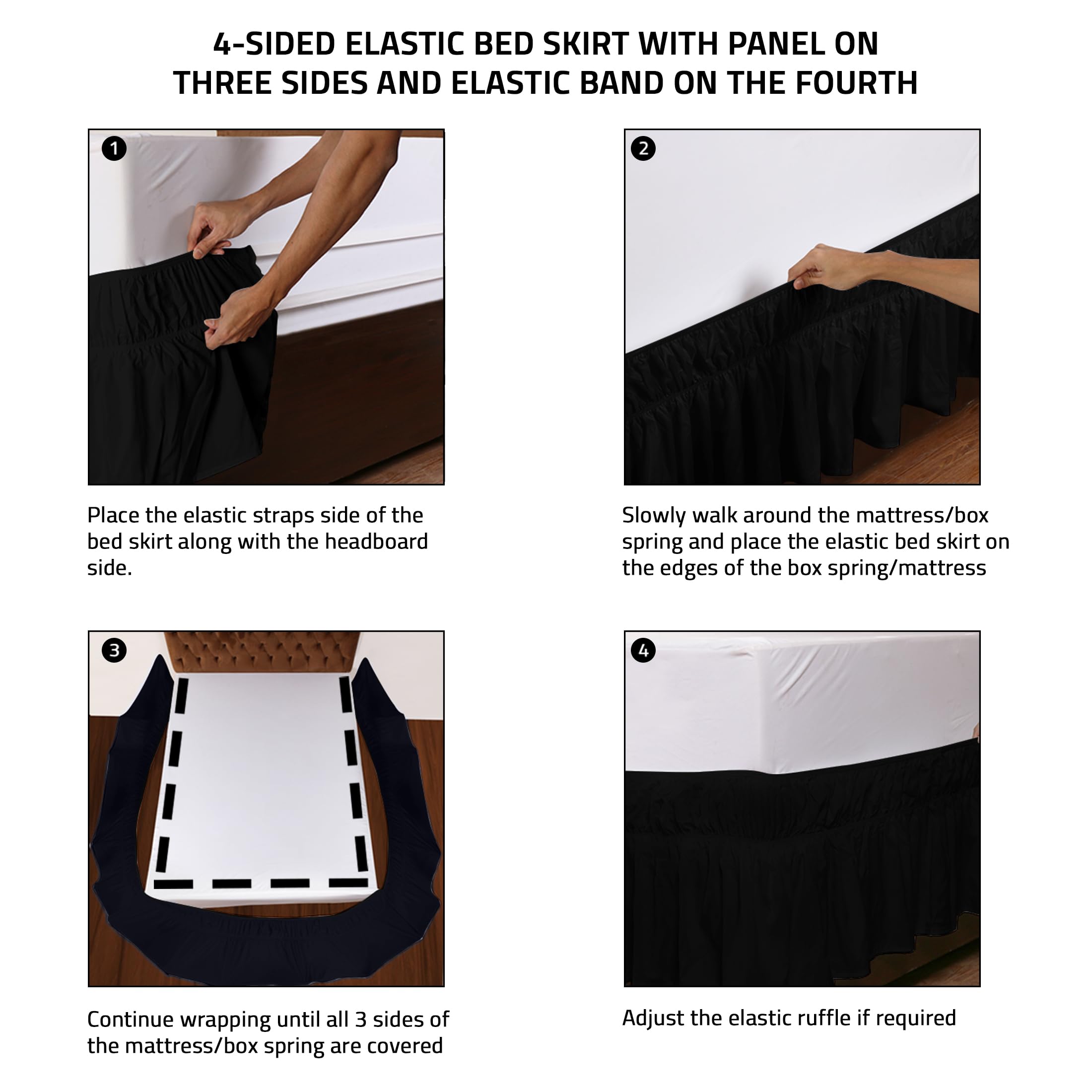 Foto 4 pulgar | Falda De Cama Utopia Bedding Totalmente Elástica Con Volantes De 40 Cm, Color Negro - Venta Internacional.