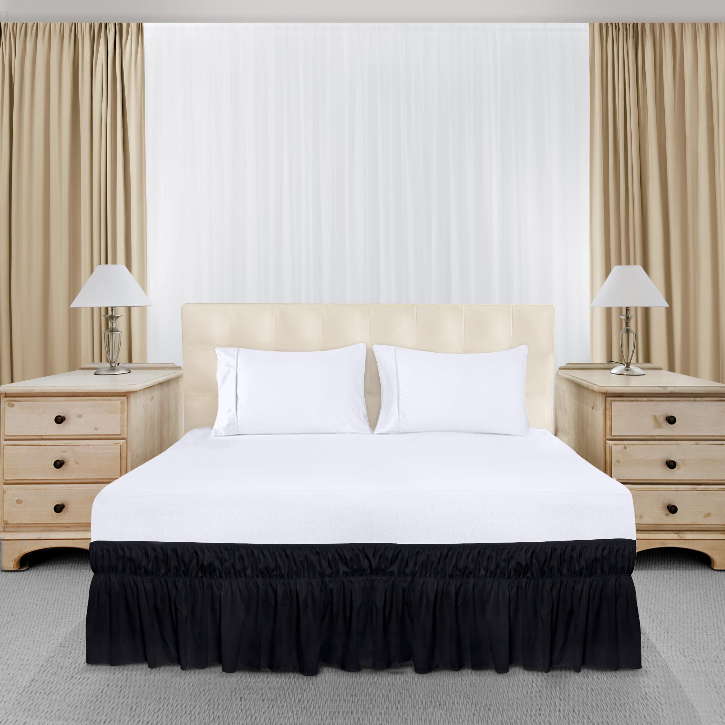 Foto 5 pulgar | Falda De Cama Utopia Bedding Totalmente Elástica Con Volantes De 40 Cm, Color Negro - Venta Internacional.
