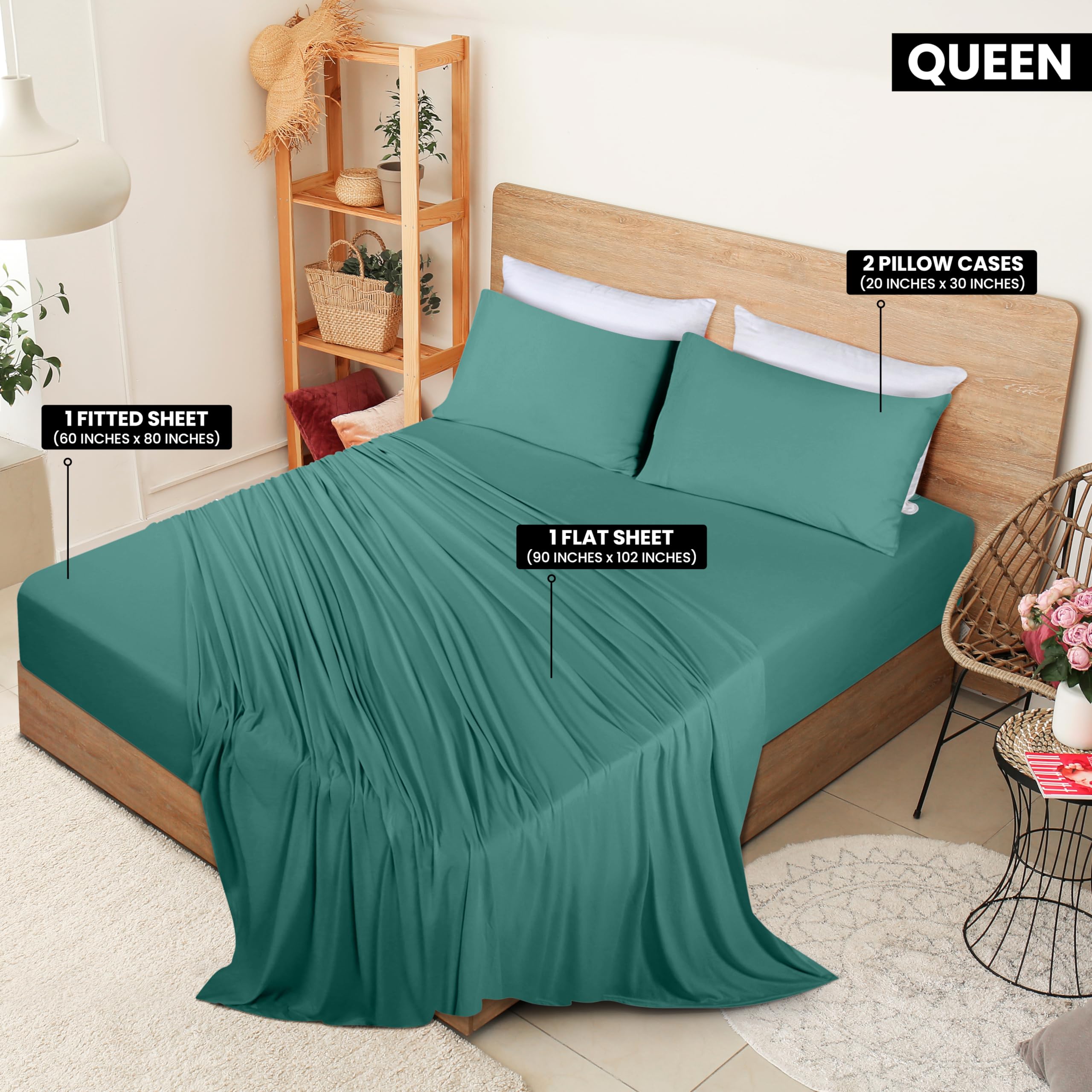 Foto 3 pulgar | Juego De Sábanas Utopia Bedding Queen Jersey De Algodón Verde, 4 Piezas - Venta Internacional.