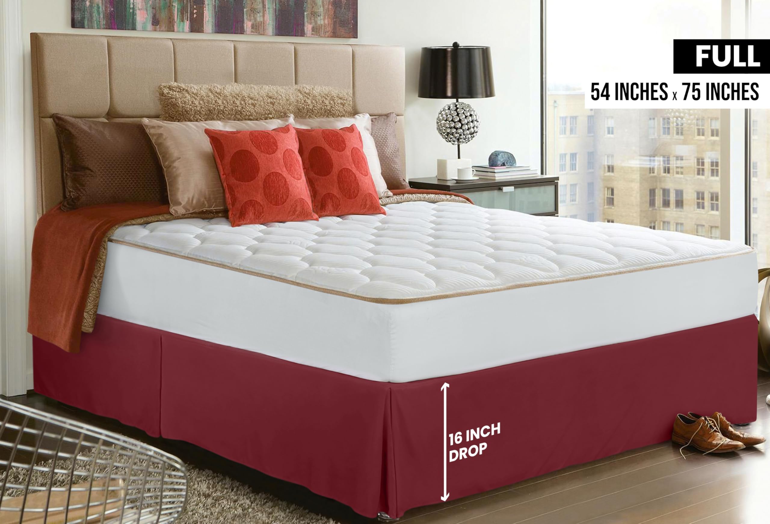 Foto 2 | Falda De Cama Utopia, Ropa De Cama Completa Con Pliegues Cuádruples, Color Burdeos - Venta Internacional.