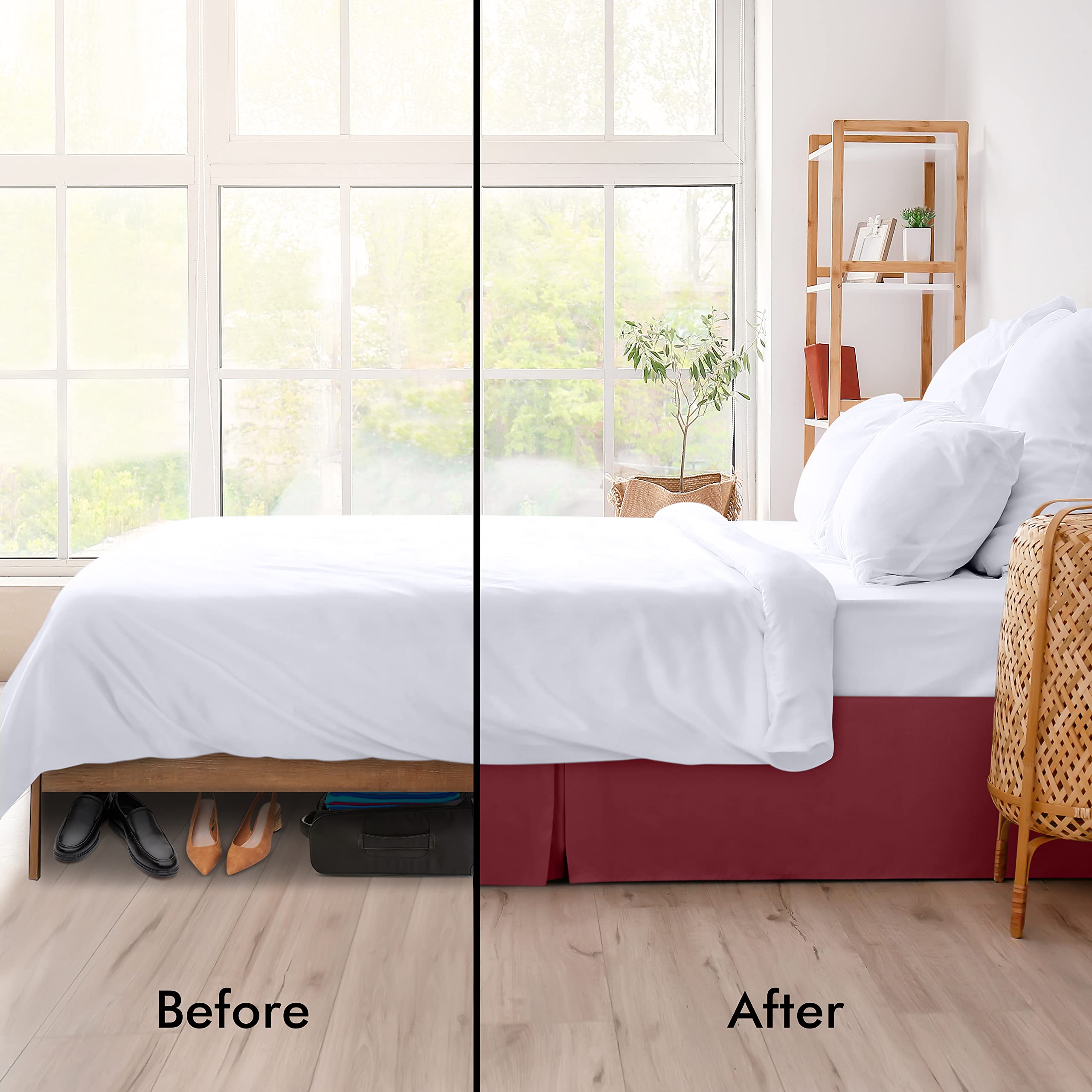 Foto 3 | Falda De Cama Utopia, Ropa De Cama Completa Con Pliegues Cuádruples, Color Burdeos - Venta Internacional.