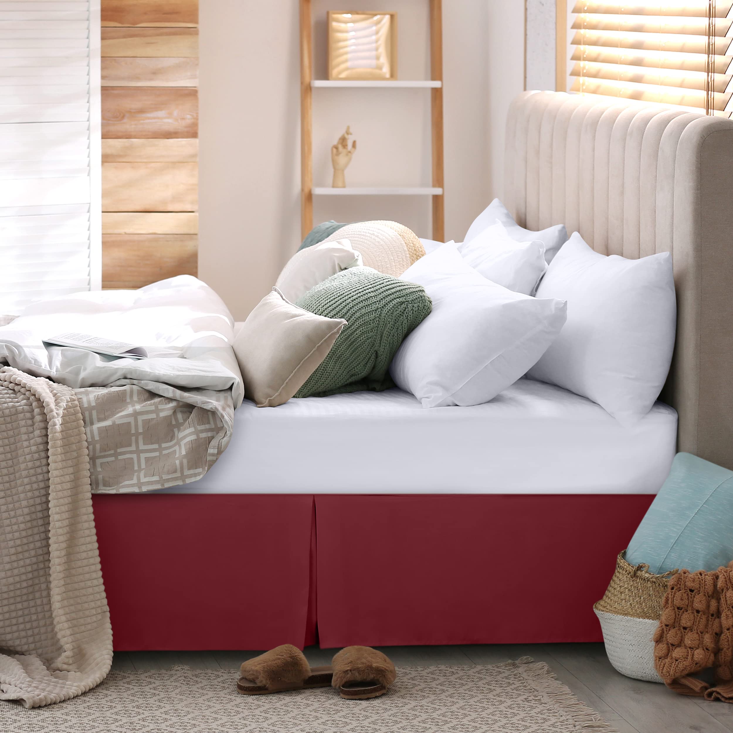Foto 5 pulgar | Falda De Cama Utopia, Ropa De Cama Completa Con Pliegues Cuádruples, Color Burdeos - Venta Internacional.