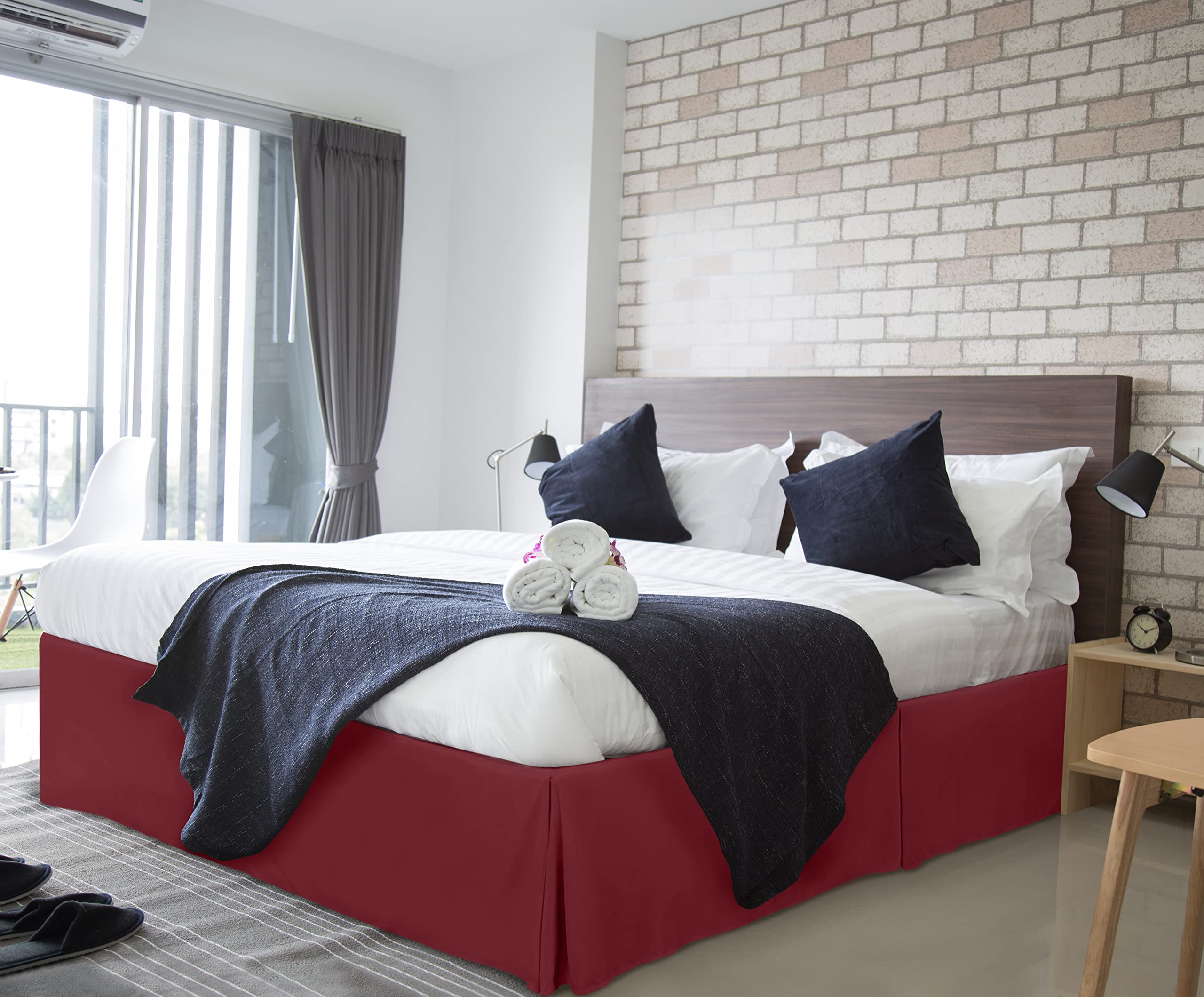 Foto 5 | Falda De Cama Utopia, Ropa De Cama Completa Con Pliegues Cuádruples, Color Burdeos - Venta Internacional.