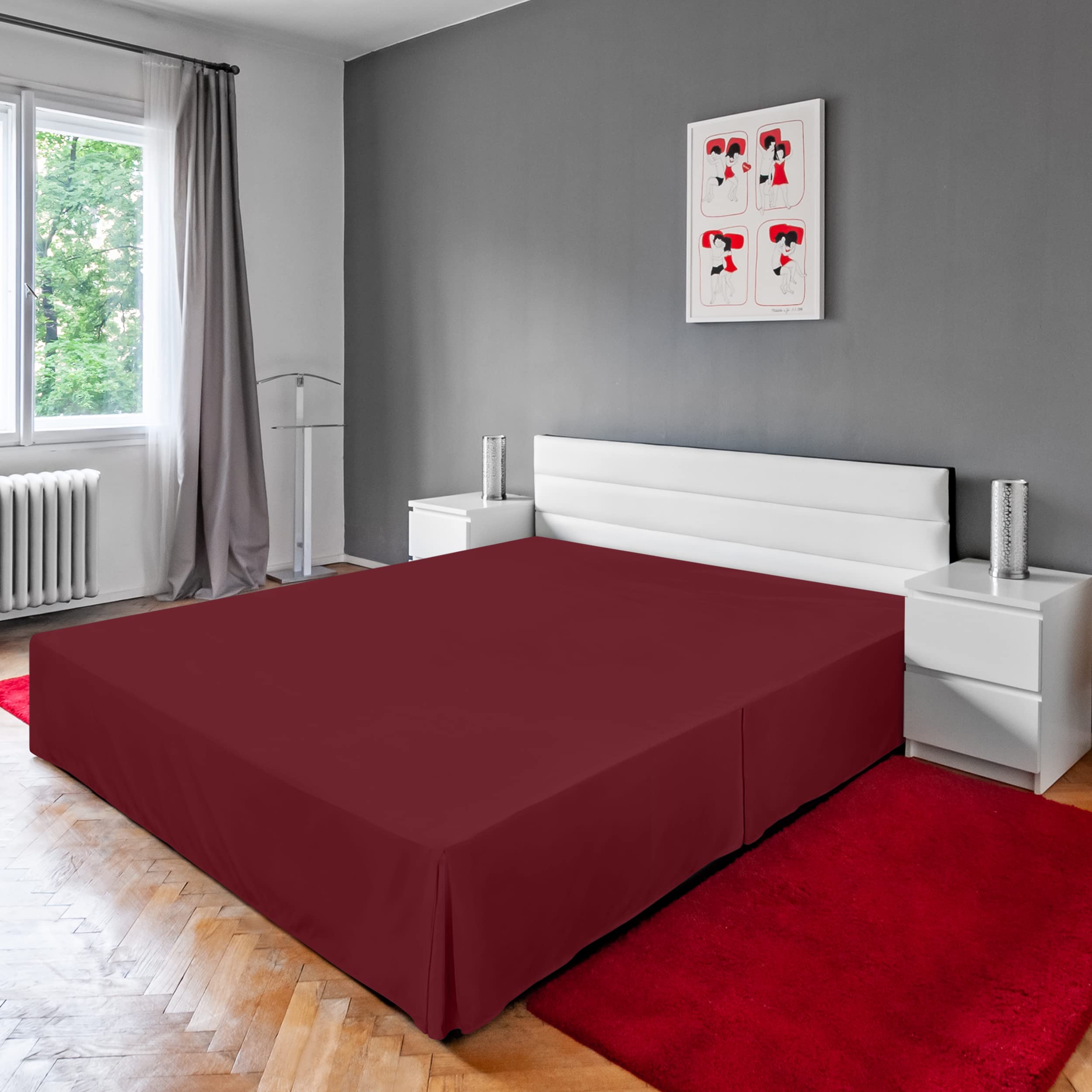Foto 7 | Falda De Cama Utopia, Ropa De Cama Completa Con Pliegues Cuádruples, Color Burdeos - Venta Internacional.