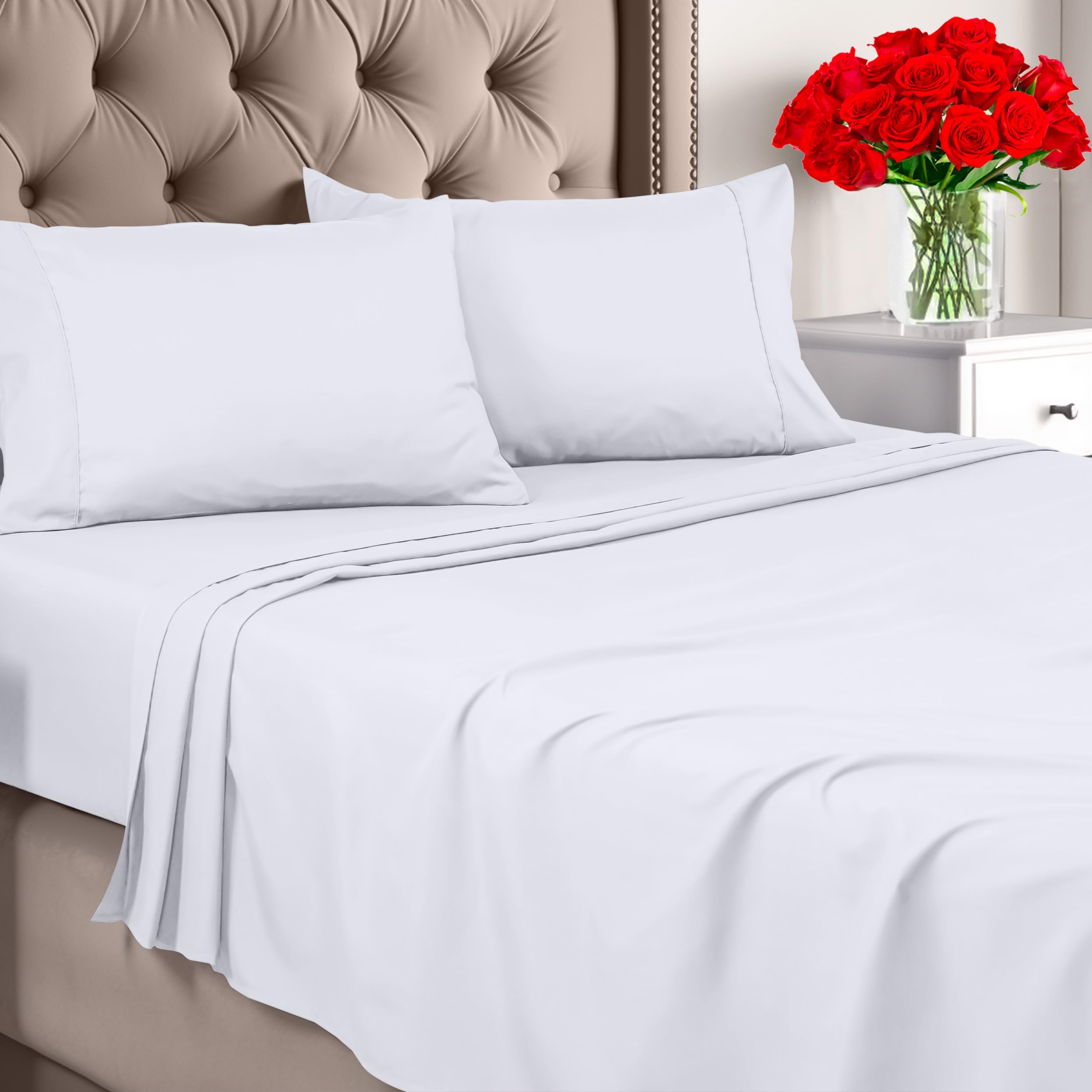 Juego De Sábanas Utopia Bedding De Microfibra Totalmente Cepillada, Color Blanco - Venta Internacional.