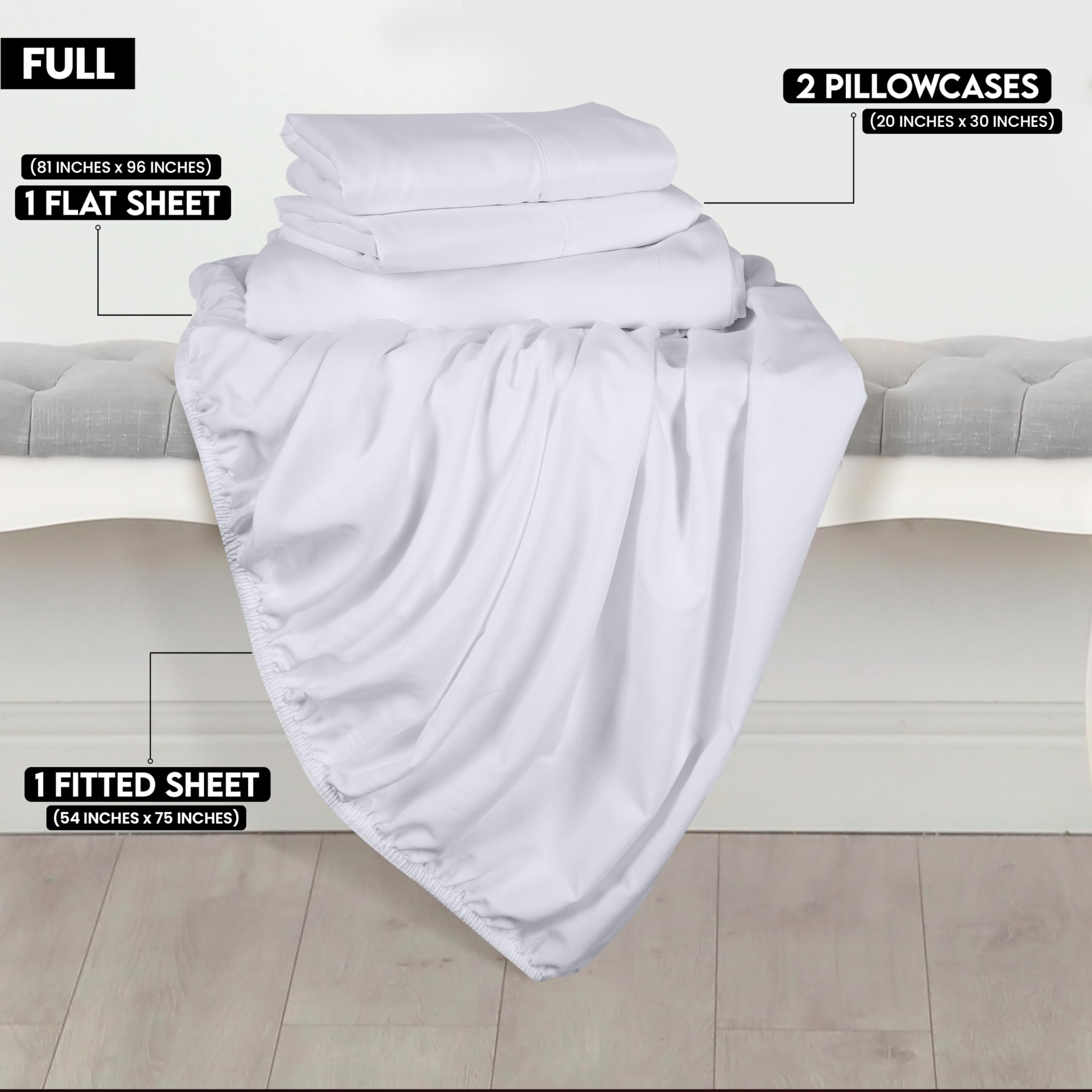 Foto 3 pulgar | Juego De Sábanas Utopia Bedding De Microfibra Totalmente Cepillada, Color Blanco - Venta Internacional.