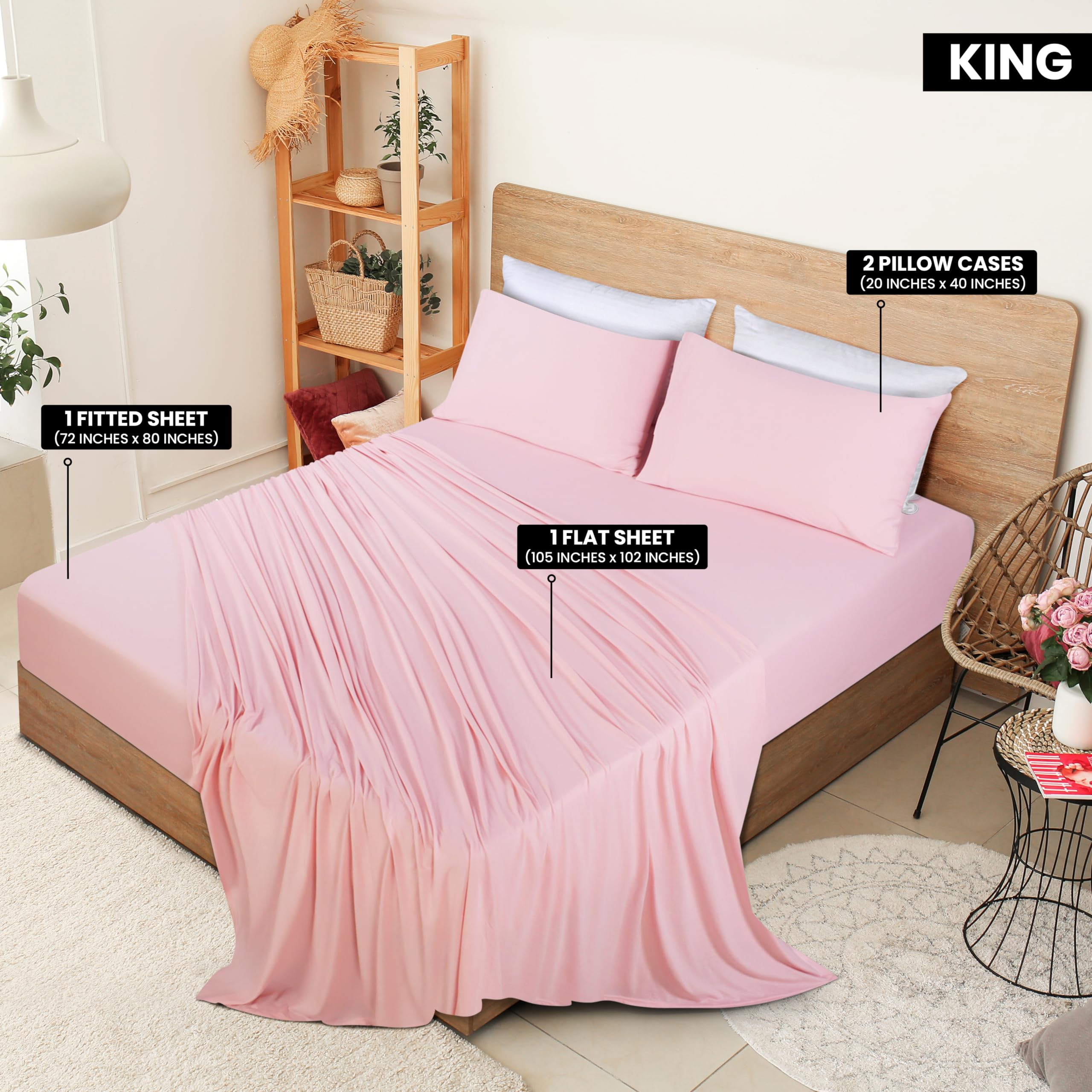 Foto 3 pulgar | Juego De Sábanas Utopia Bedding, Jersey De Punto De Algodón, Talla King, Rosa - Venta Internacional.