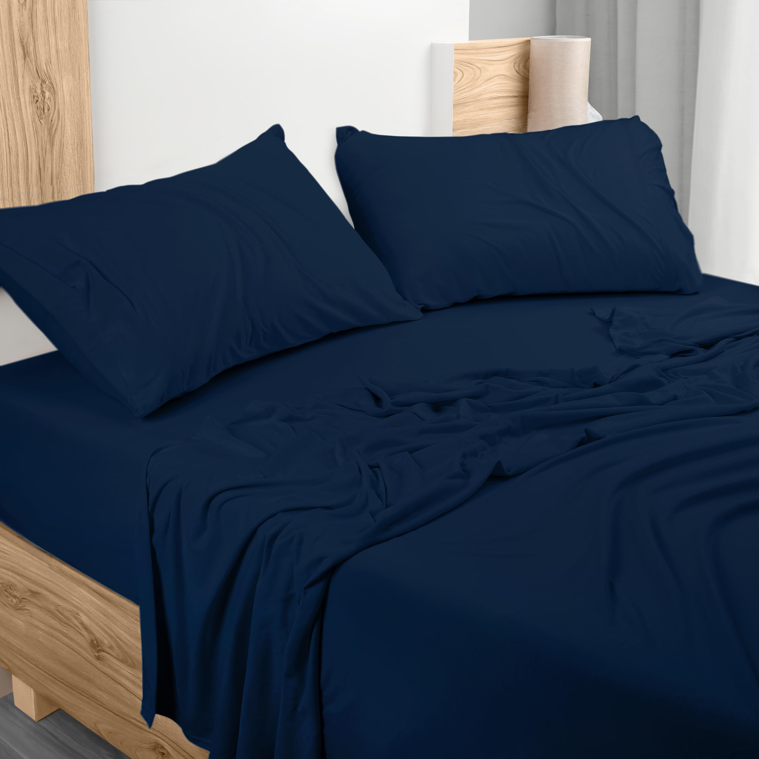 Juego De Sábanas Utopia Bedding King Jersey De Punto, 4 Piezas, Azul Marino - Venta Internacional.