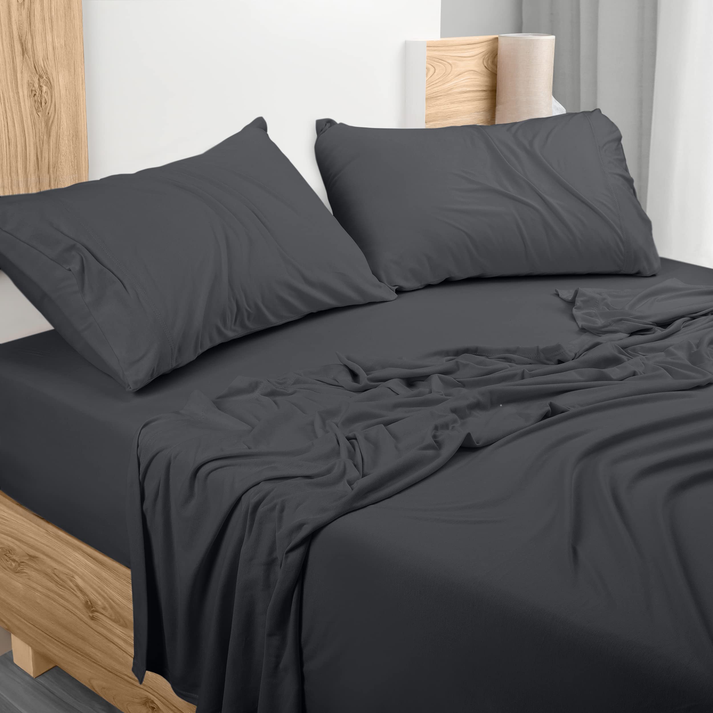 Juego De Sábanas Utopia Bedding Queen Jersey De Algodón Gris Oscuro - Venta Internacional.