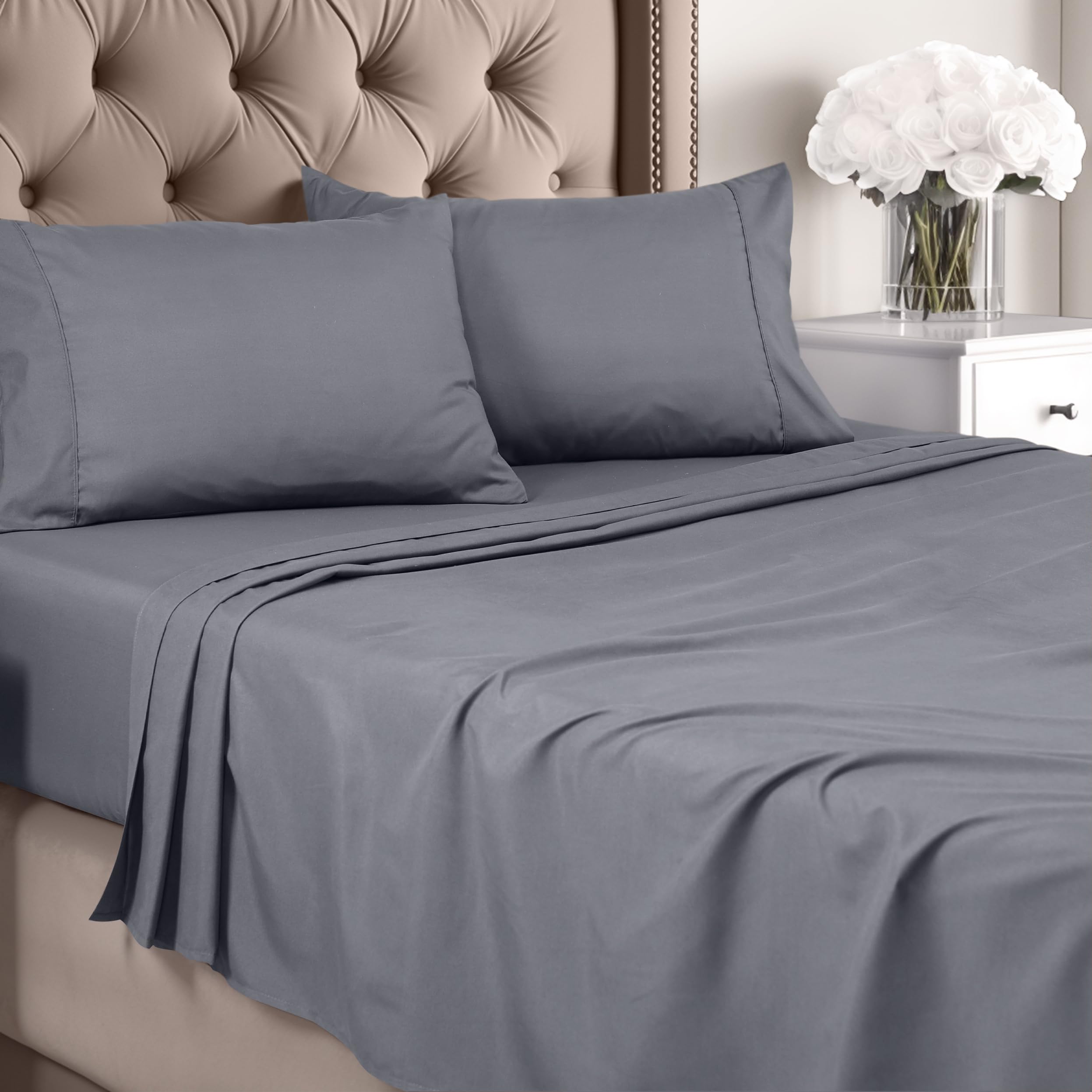 Juego De Sábanas Utopia Bedding Queen De Microfibra Cepillada, Color Gris - Venta Internacional.