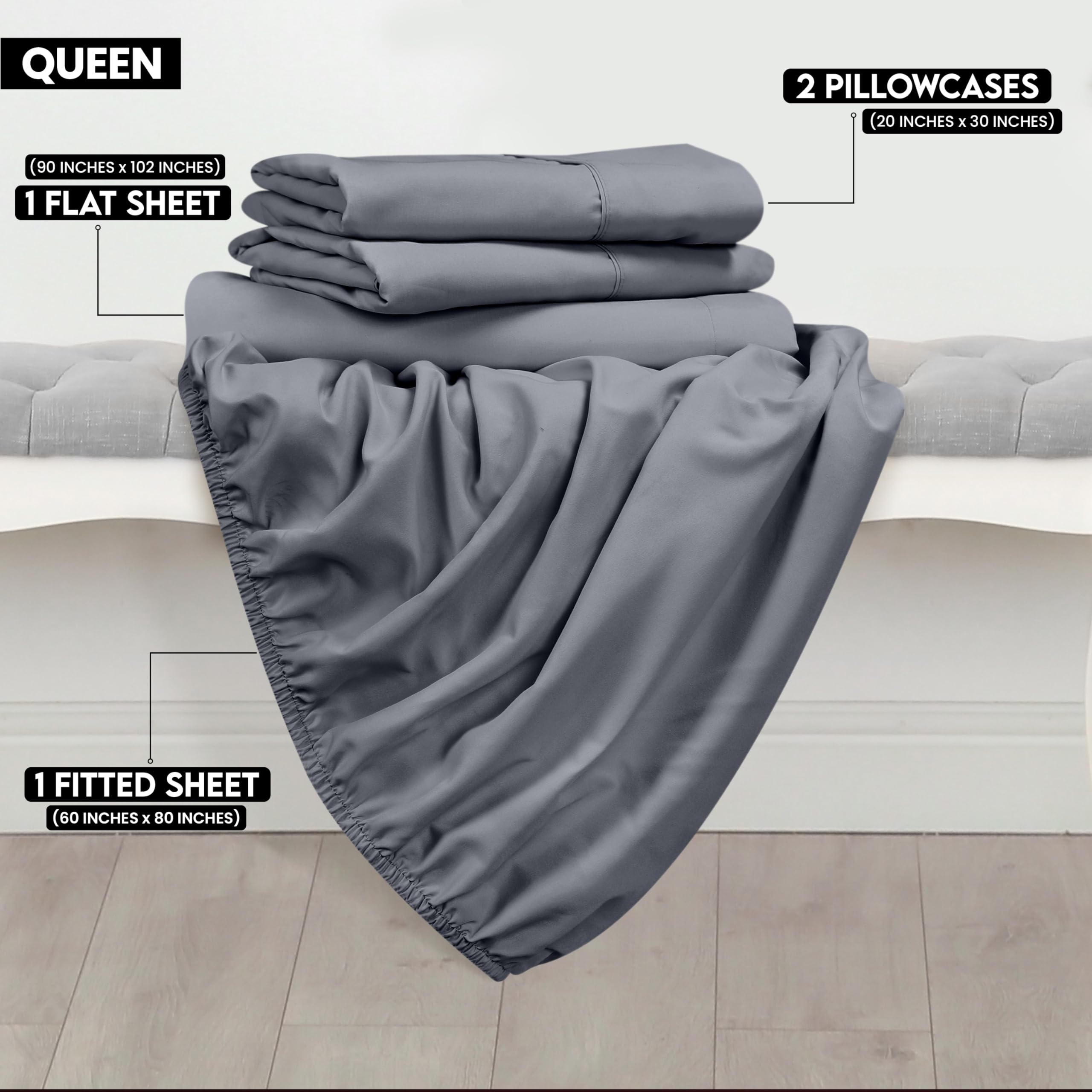 Foto 3 pulgar | Juego De Sábanas Utopia Bedding Queen De Microfibra Cepillada, Color Gris - Venta Internacional.
