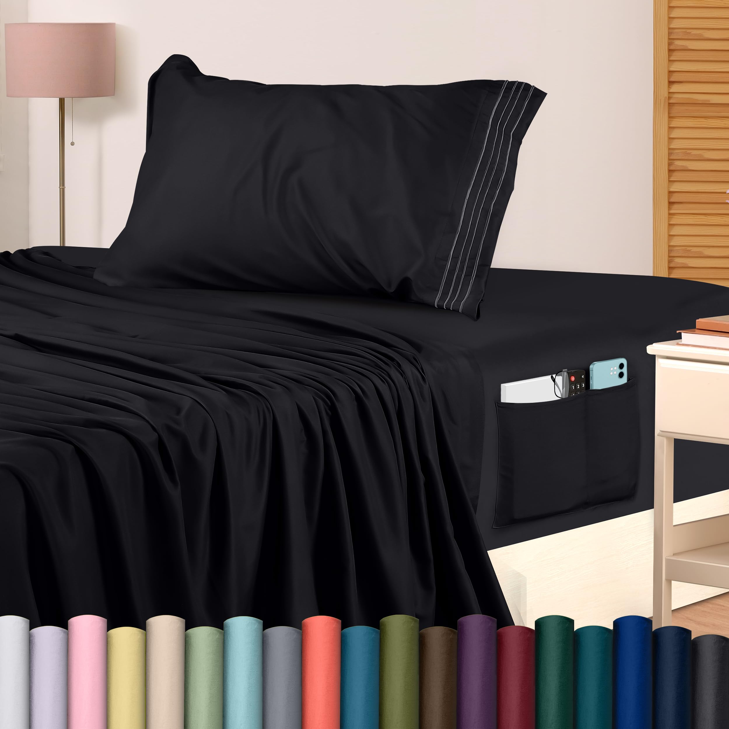 Juego De Sábanas Utopia Bedding Twin Soft De Microfibra, 3 Piezas, Color Negro - Venta Internacional.