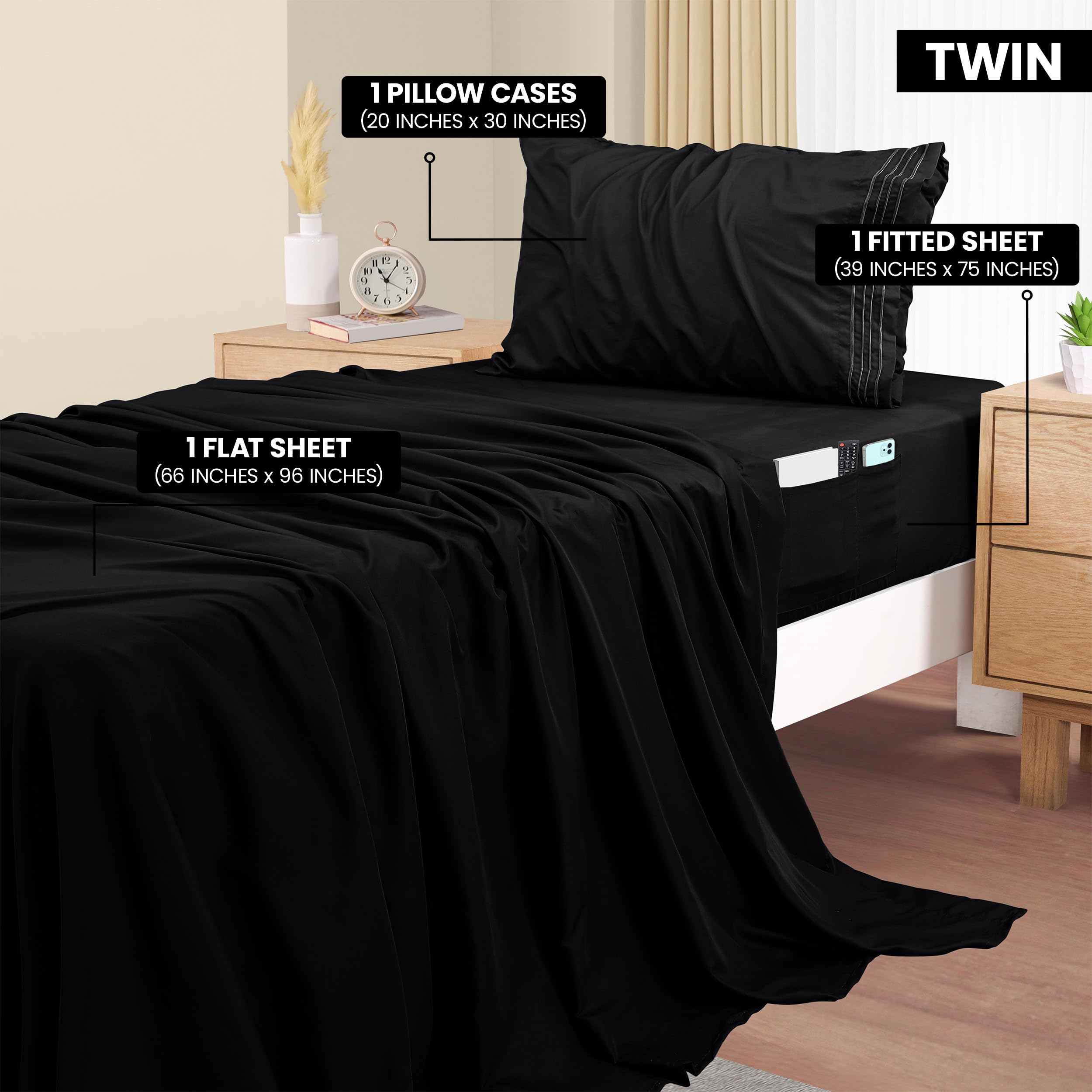 Foto 3 pulgar | Juego De Sábanas Utopia Bedding Twin Soft De Microfibra, 3 Piezas, Color Negro - Venta Internacional.