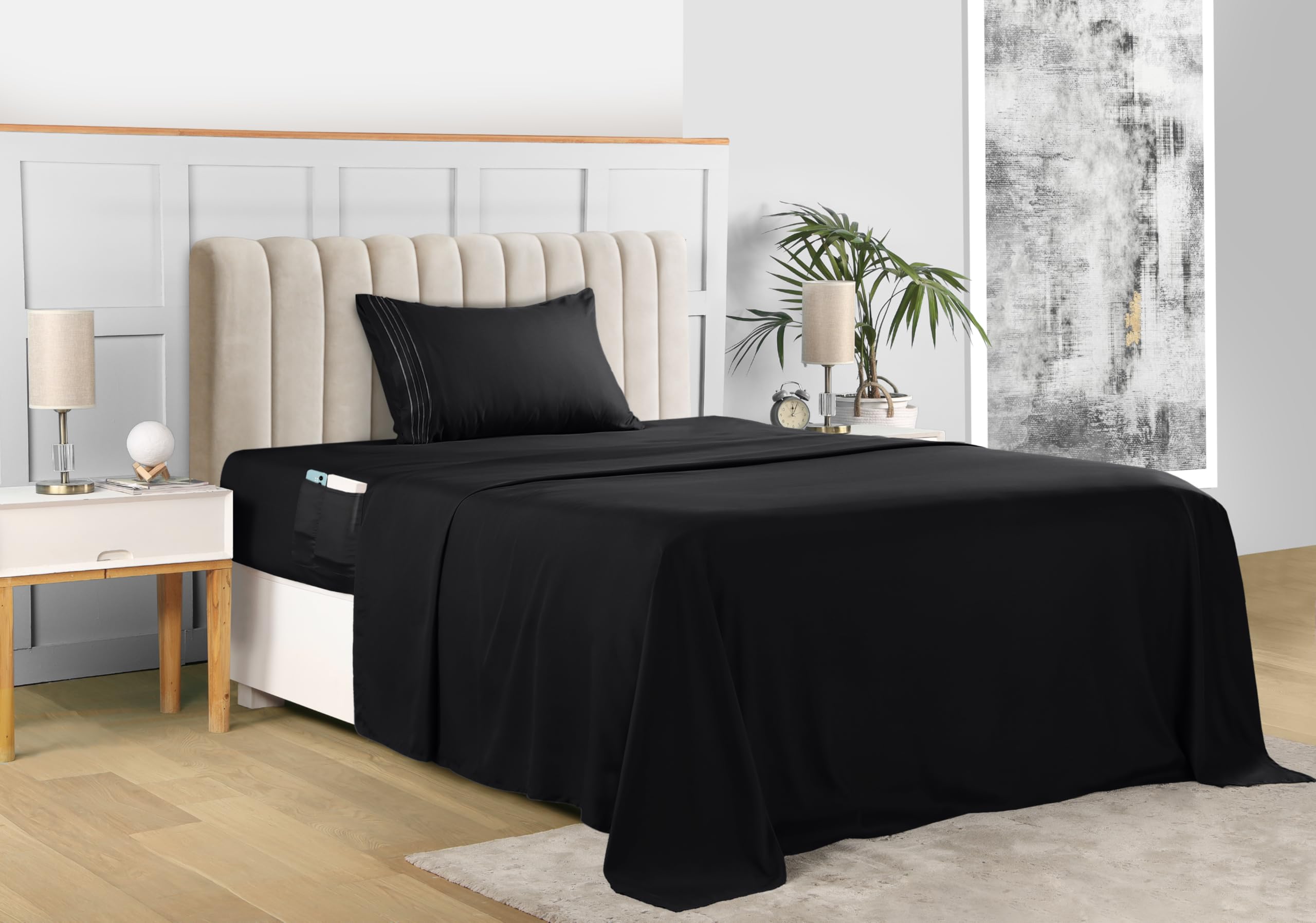 Foto 3 | Juego De Sábanas Utopia Bedding Twin Soft De Microfibra, 3 Piezas, Color Negro - Venta Internacional.