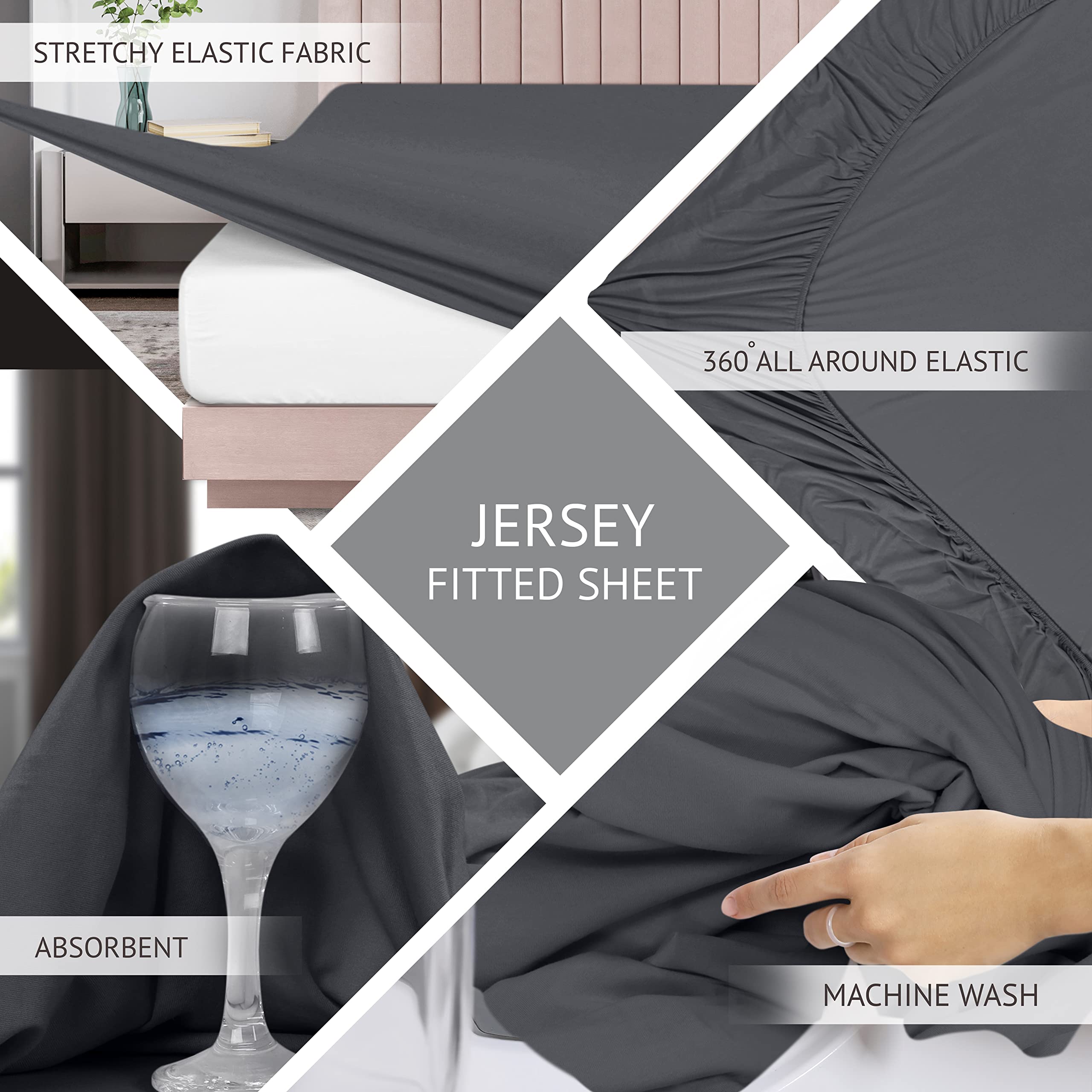 Foto 6 | Juego De Sábanas Utopia, Jersey De Punto De Algodón, Doble, Gris Oscuro - Venta Internacional.