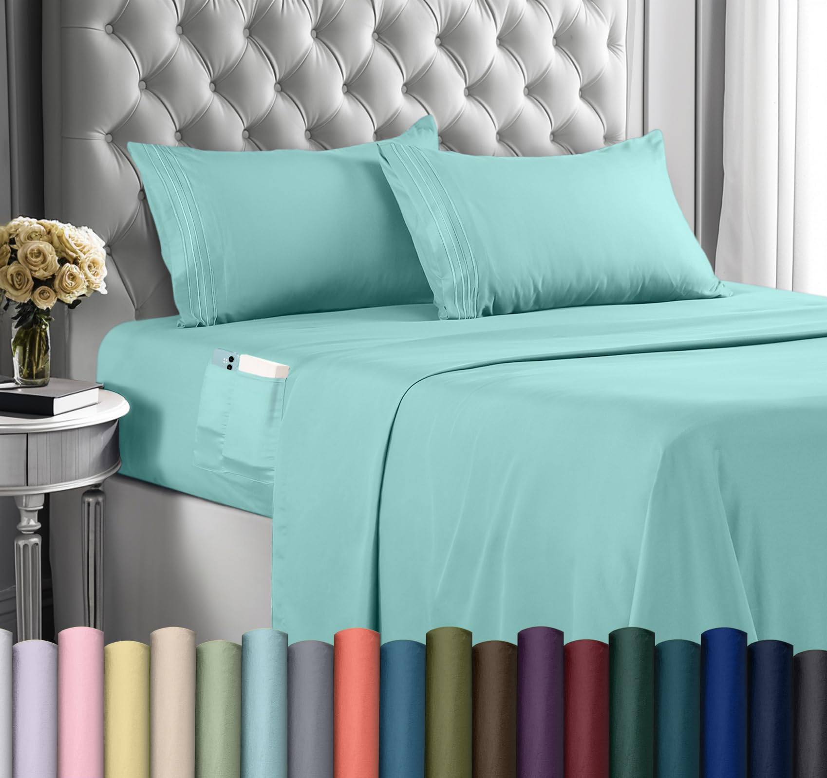 Juego De Sábanas Utopia Bedding King Size, Microfibra, 4 Piezas, Azul Spa - Venta Internacional.