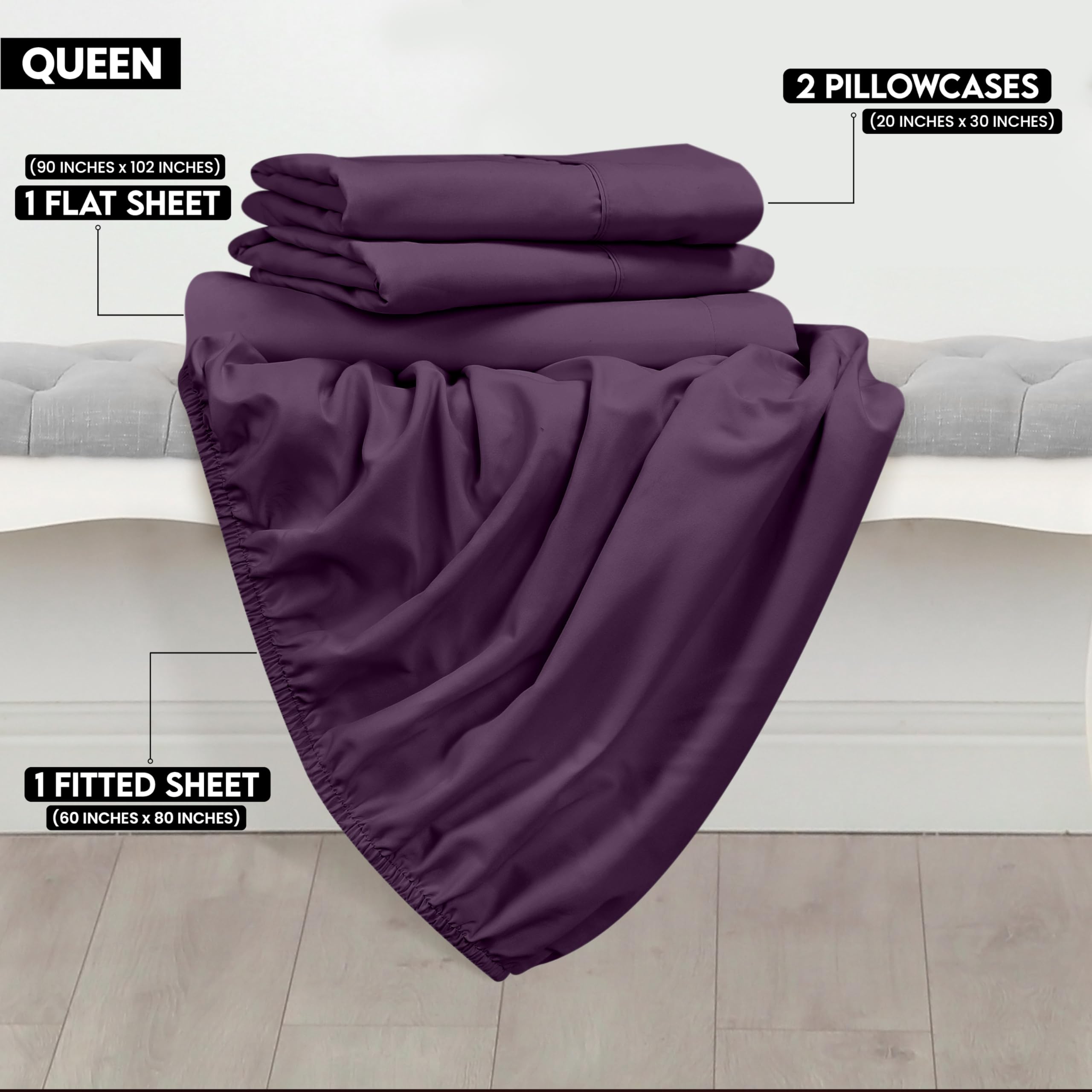Foto 3 pulgar | Juego De Sábanas Utopia Bedding Tamaño Queen, Microfibra Cepillada - Venta Internacional.