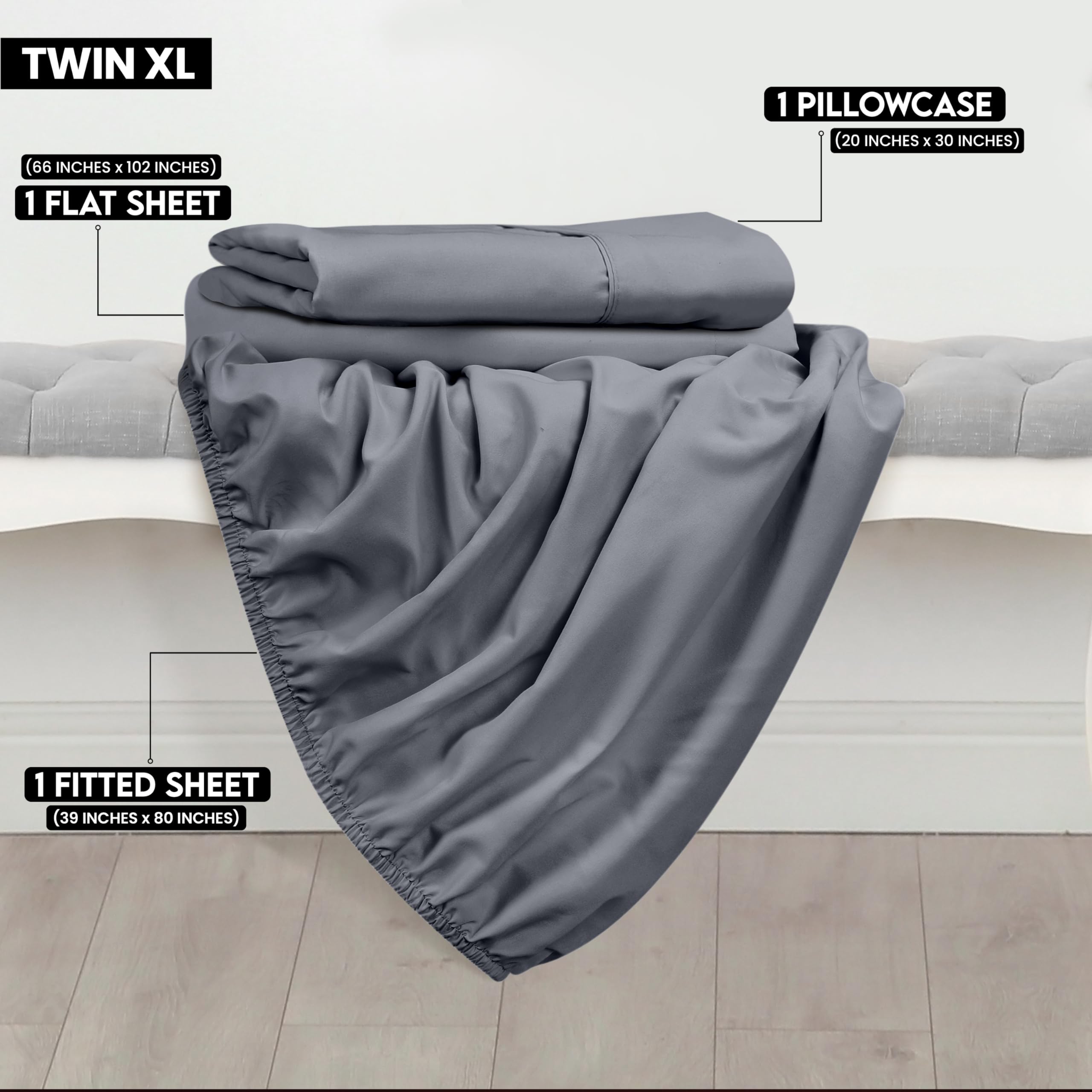 Foto 3 pulgar | Juego De Sábanas Utopia Bedding Twin Xl De Microfibra Cepillada, Color Gris - Venta Internacional.