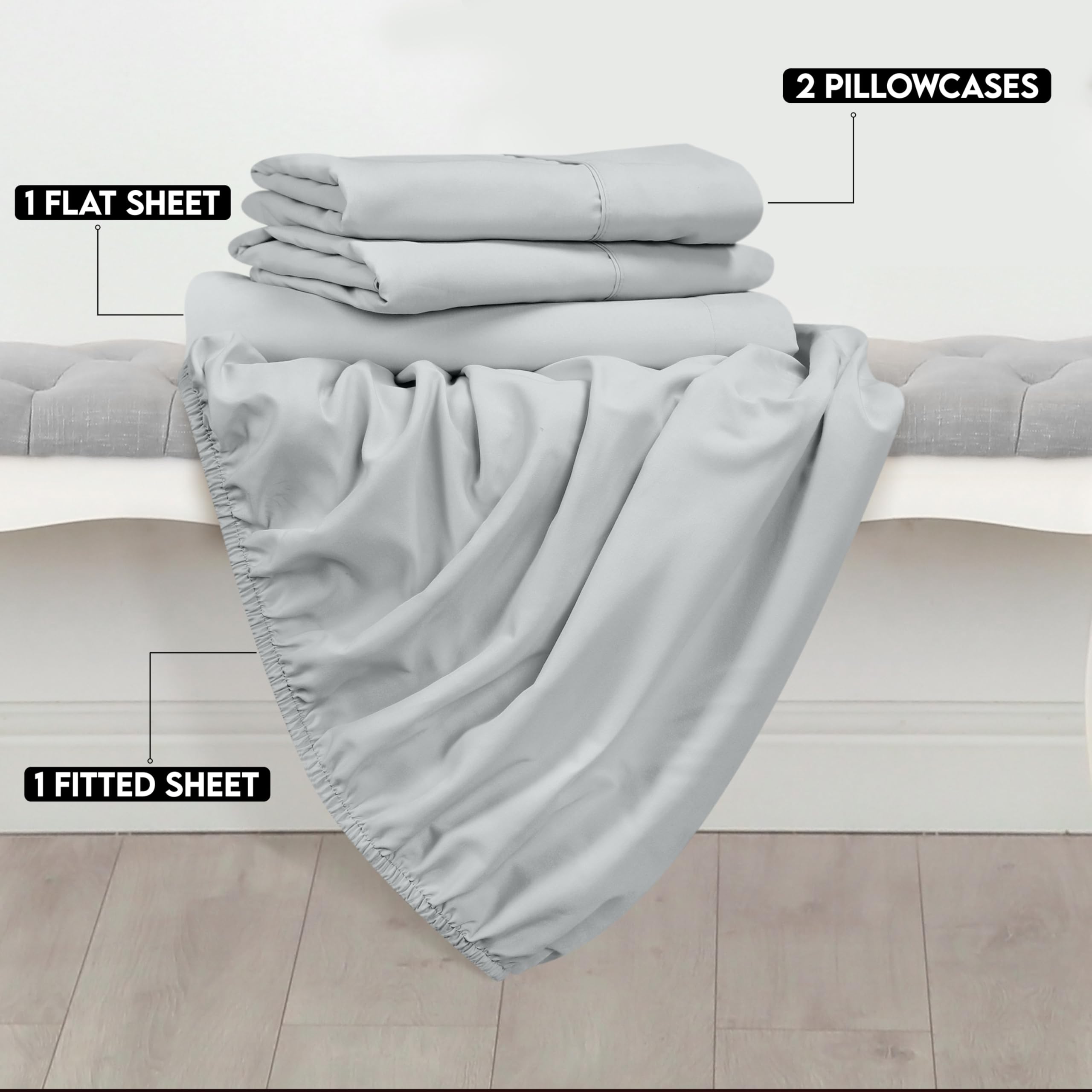 Foto 3 pulgar | Juego De Sábanas Utopia Bedding King De Microfibra Cepillada, Color Gris Claro - Venta Internacional.