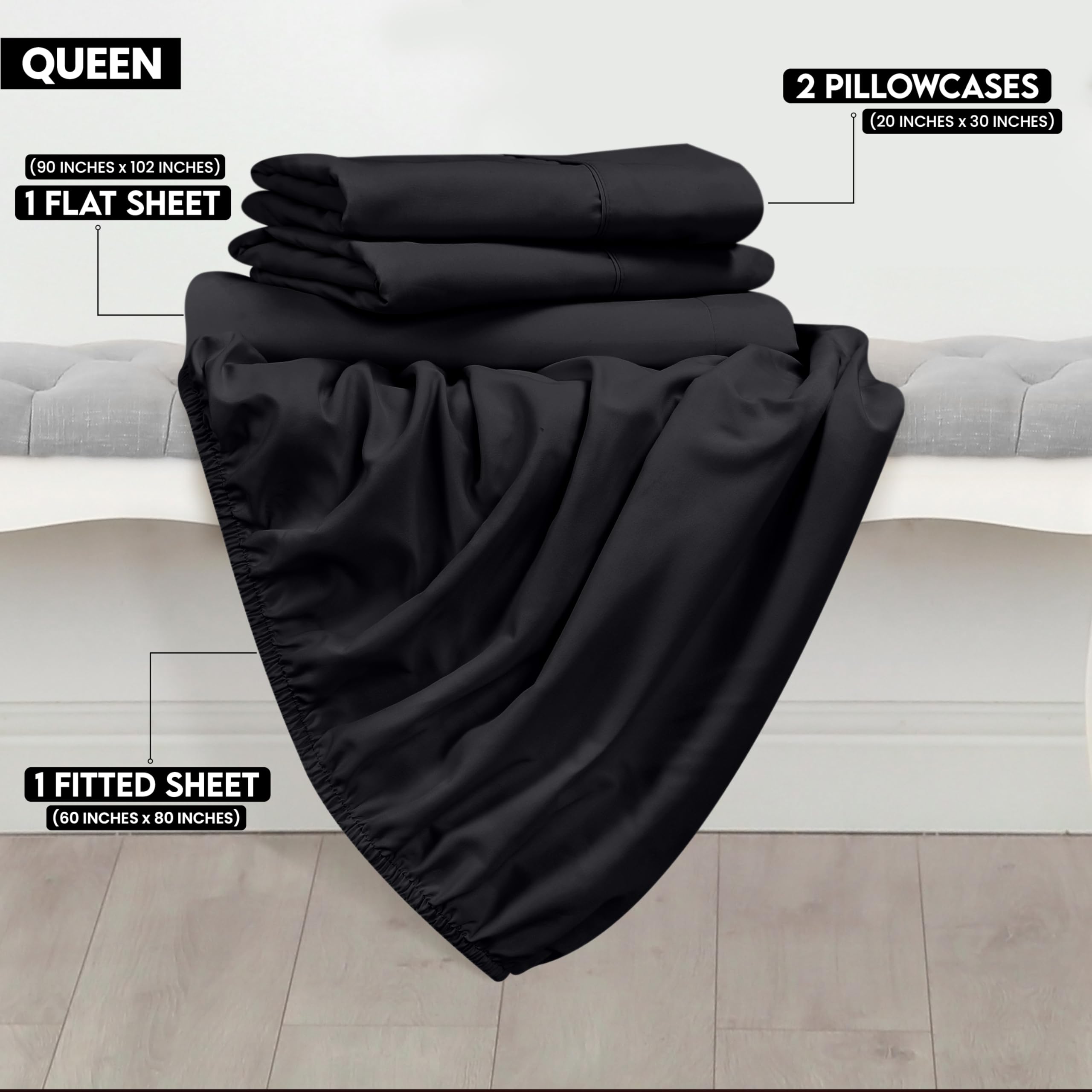 Foto 3 pulgar | Juego De Sábanas Utopia Bedding Tamaño Queen, Microfibra Cepillada - Venta Internacional.
