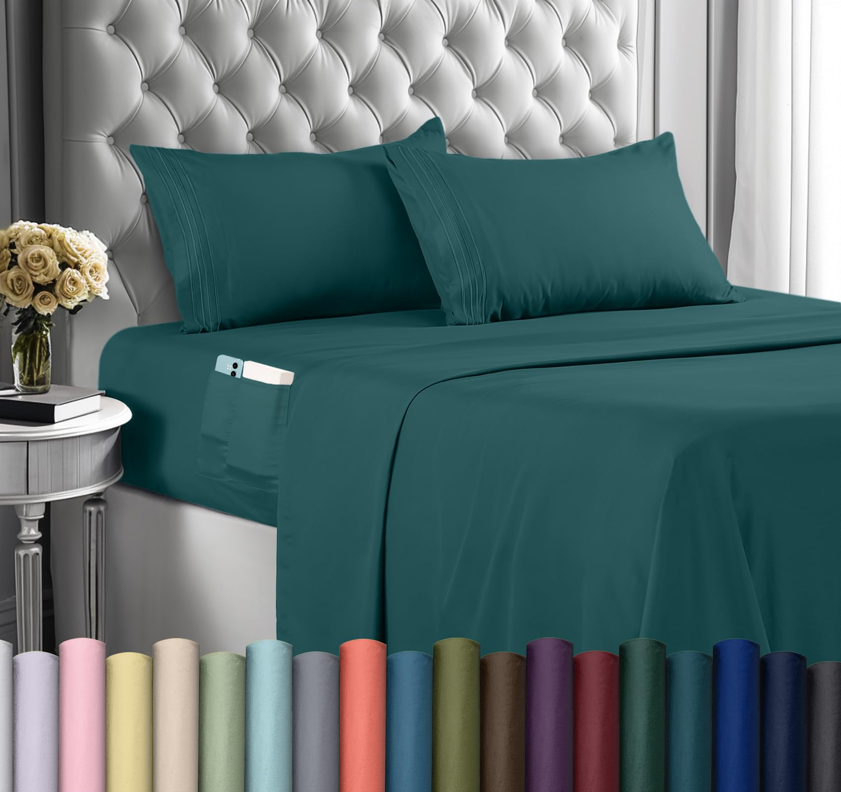Juego De Sábanas Utopia Bedding, Tamaño King, Microfibra, Color Verde Azulado, 4 Piezas - Venta Internacional.
