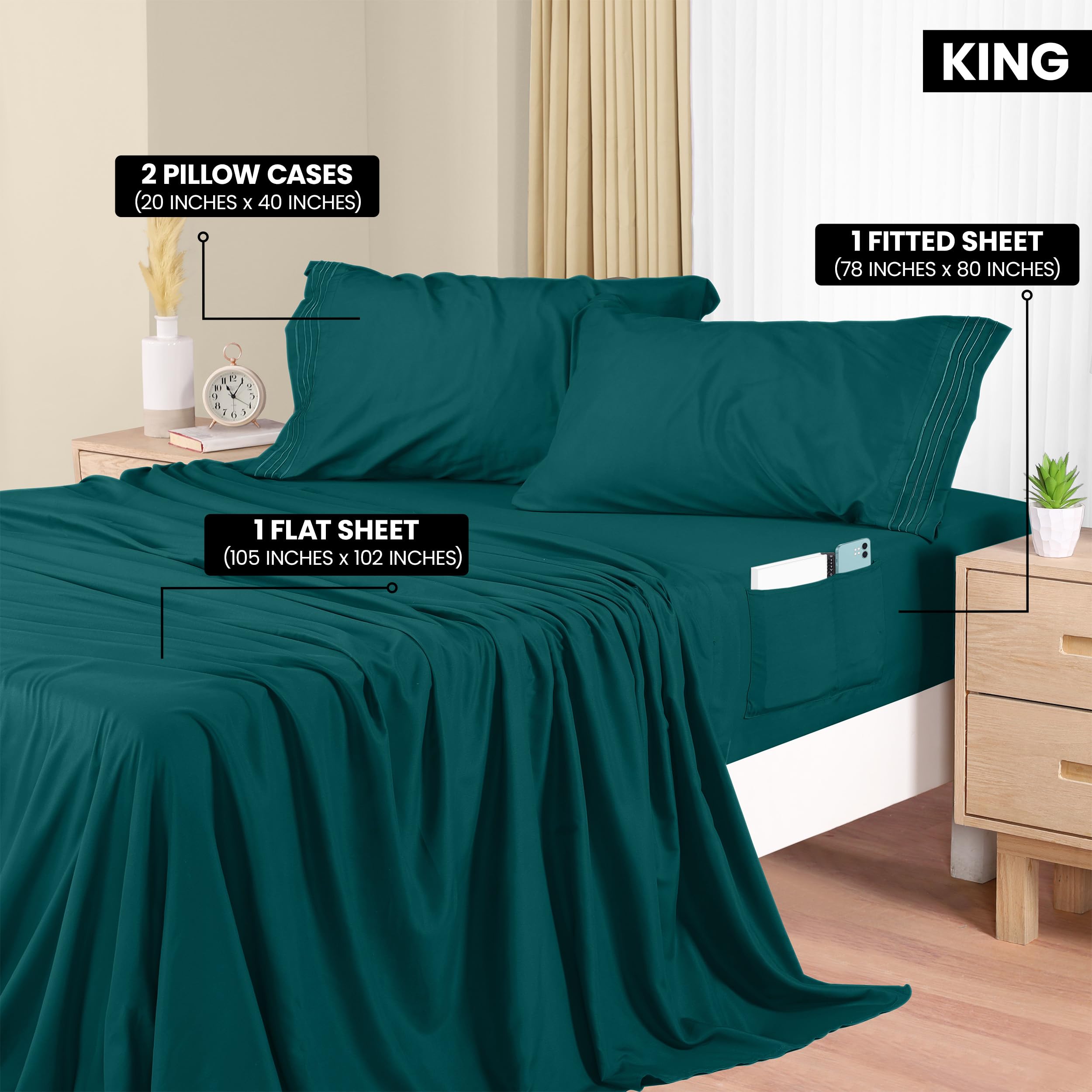 Foto 3 pulgar | Juego De Sábanas Utopia Bedding, Tamaño King, Microfibra, Color Verde Azulado, 4 Piezas - Venta Internacional.