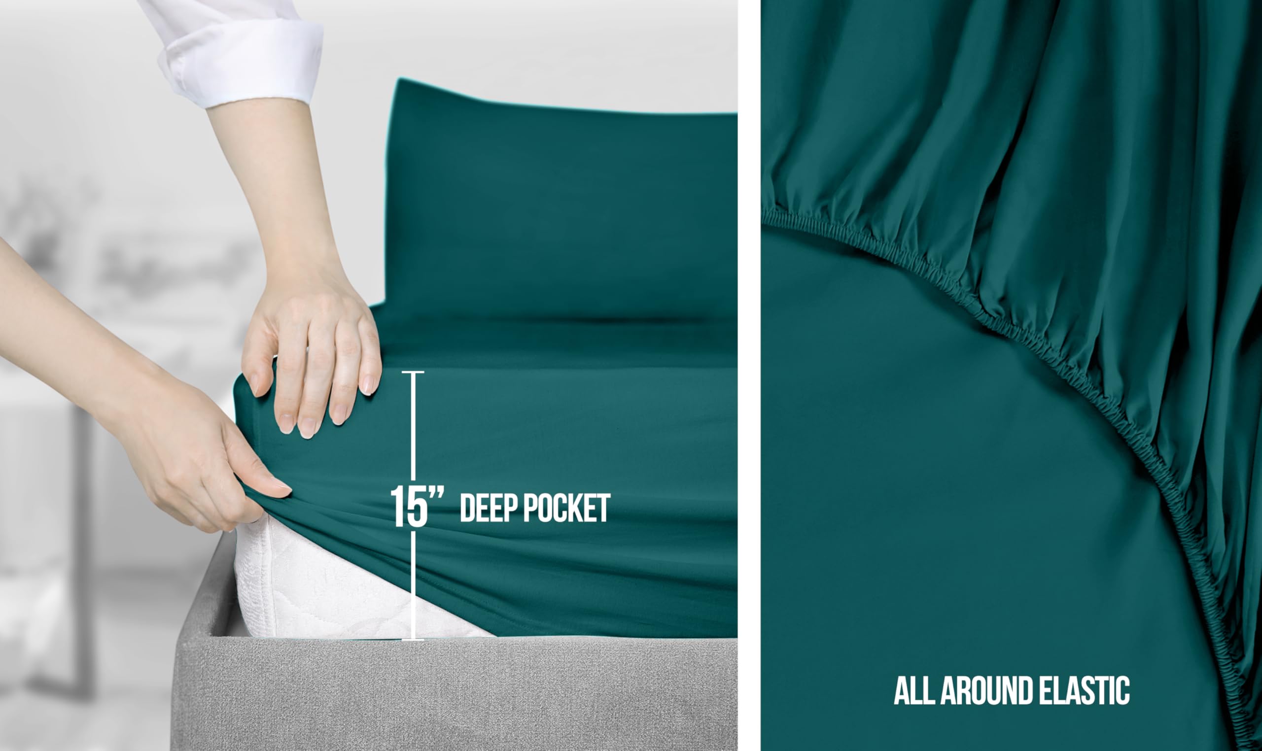 Foto 4 | Juego De Sábanas Utopia Bedding, Tamaño King, Microfibra, Color Verde Azulado, 4 Piezas - Venta Internacional.