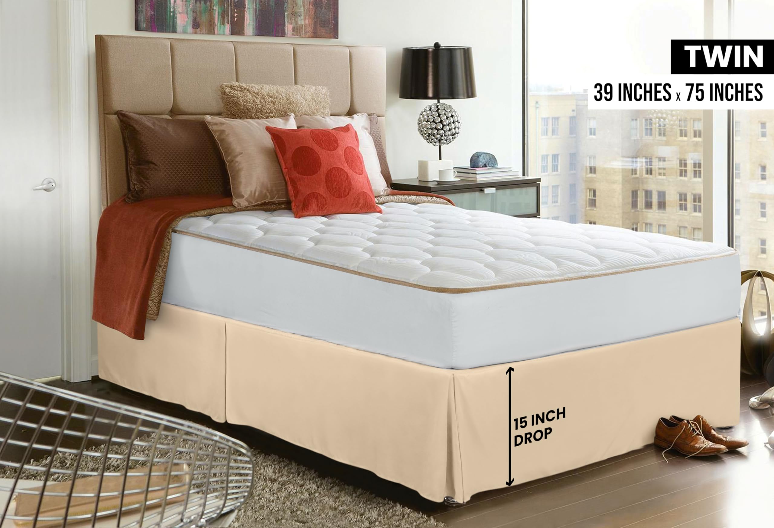 Foto 3 pulgar | Falda De Cama Utopia Para Cama Doble, Suave, Cuádruple, Plisada, Beige - Venta Internacional.