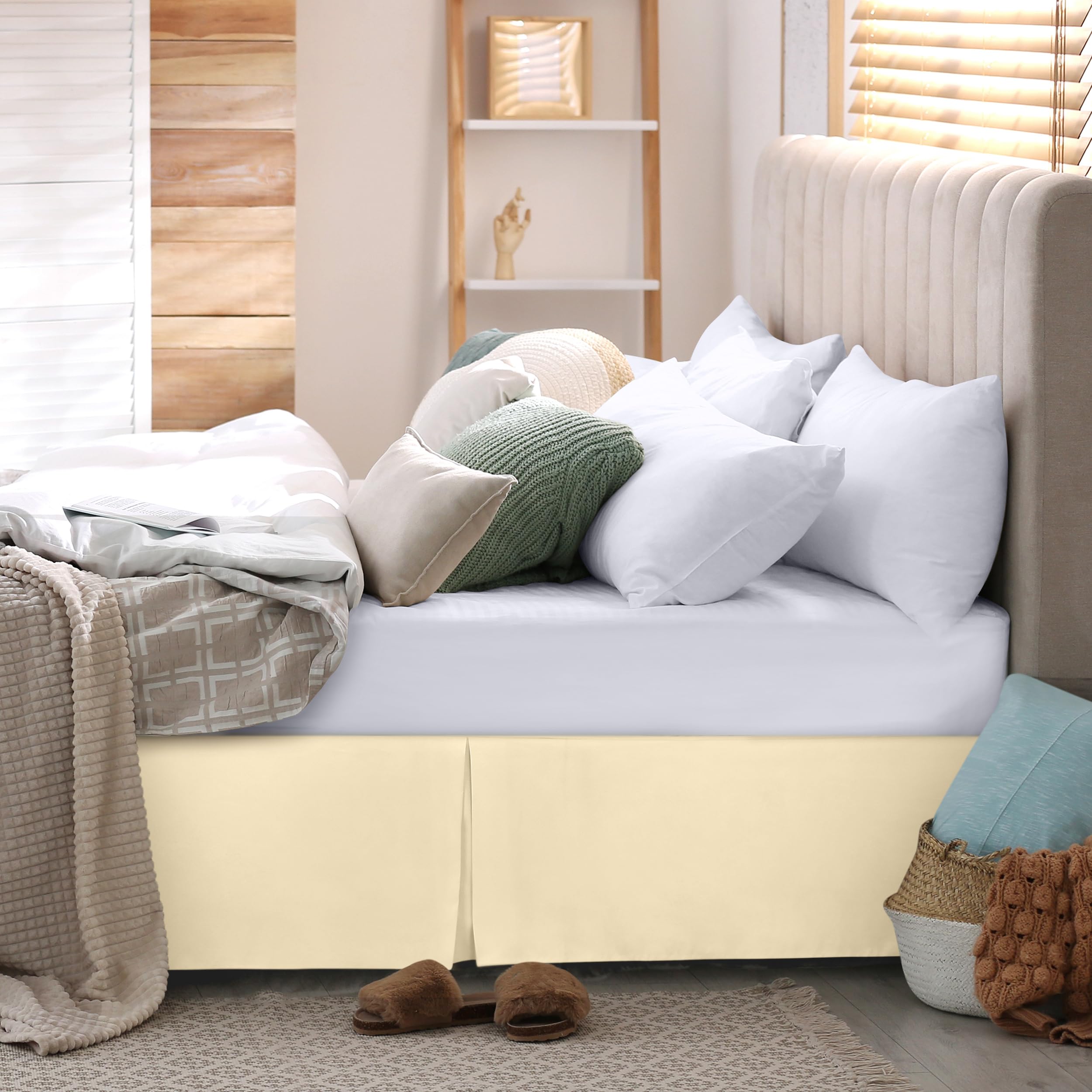 Foto 5 pulgar | Falda De Cama Utopia Para Cama Doble, Suave, Cuádruple, Plisada, Beige - Venta Internacional.