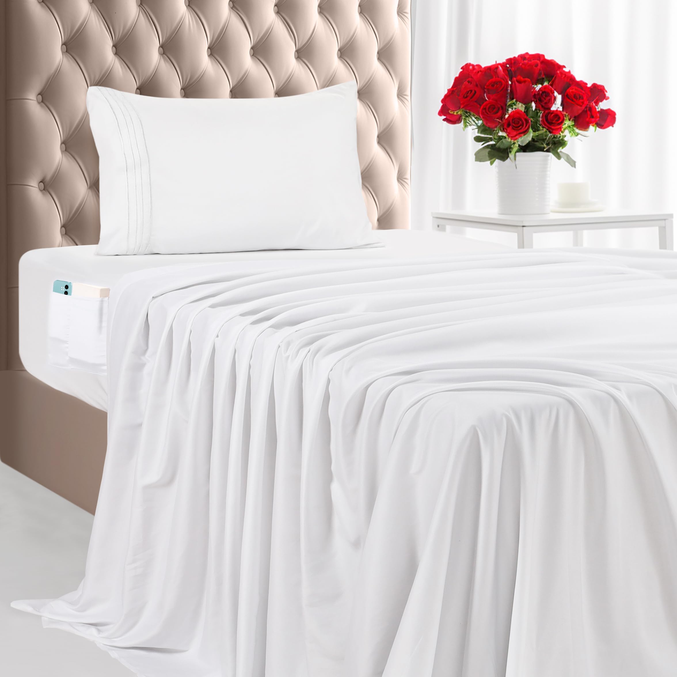 Juego De Sábanas Utopia Bedding De Microfibra Suave, 3 Piezas, Color Blanco - Venta Internacional.