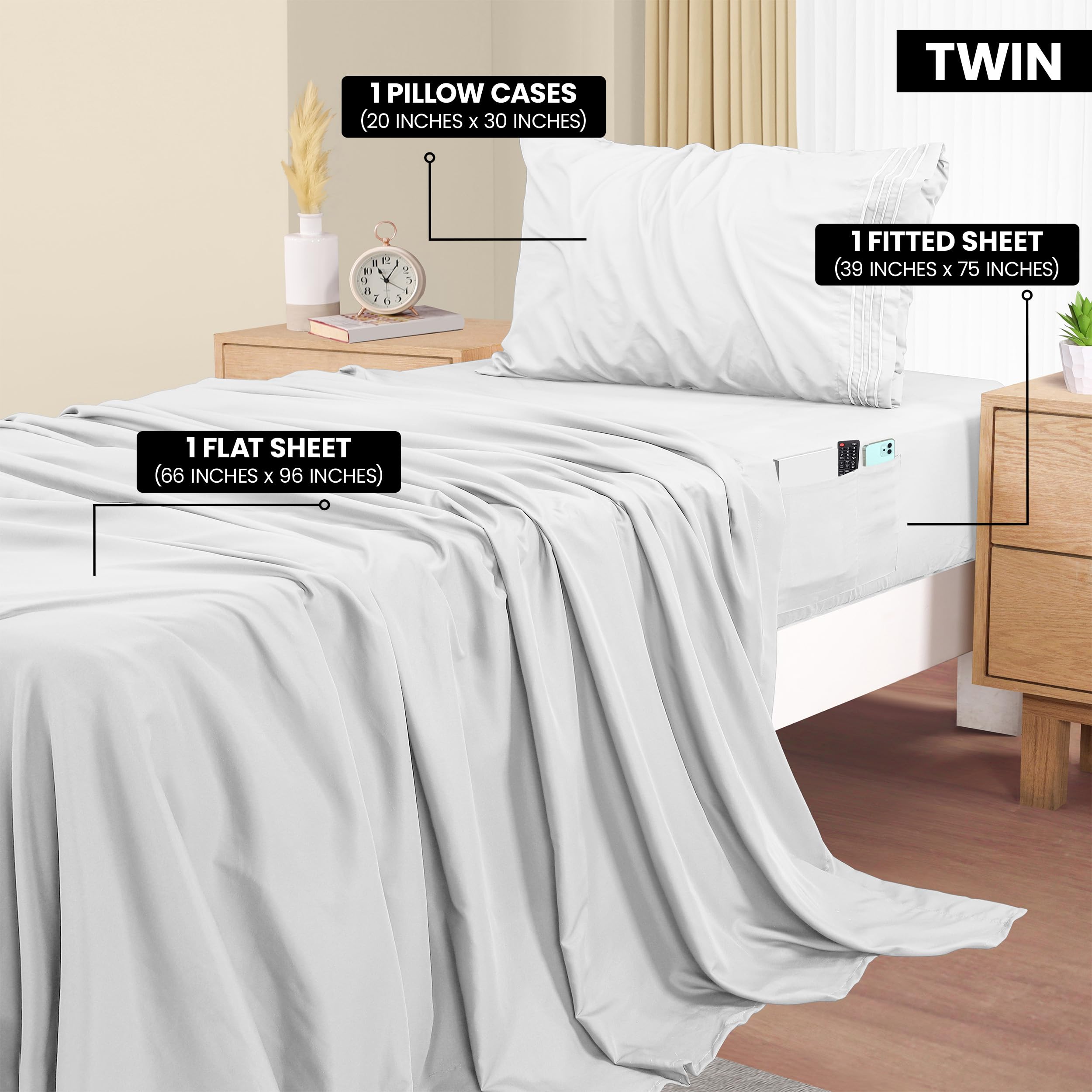 Foto 3 pulgar | Juego De Sábanas Utopia Bedding De Microfibra Suave, 3 Piezas, Color Blanco - Venta Internacional.