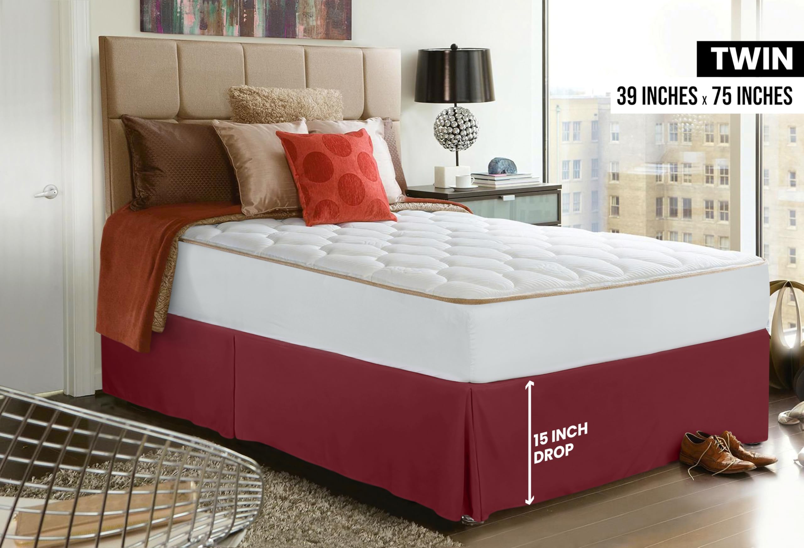 Foto 3 pulgar | Falda De Cama Utopia, Cama Doble, Cuádruple, Plisada, Burdeos - Venta Internacional.