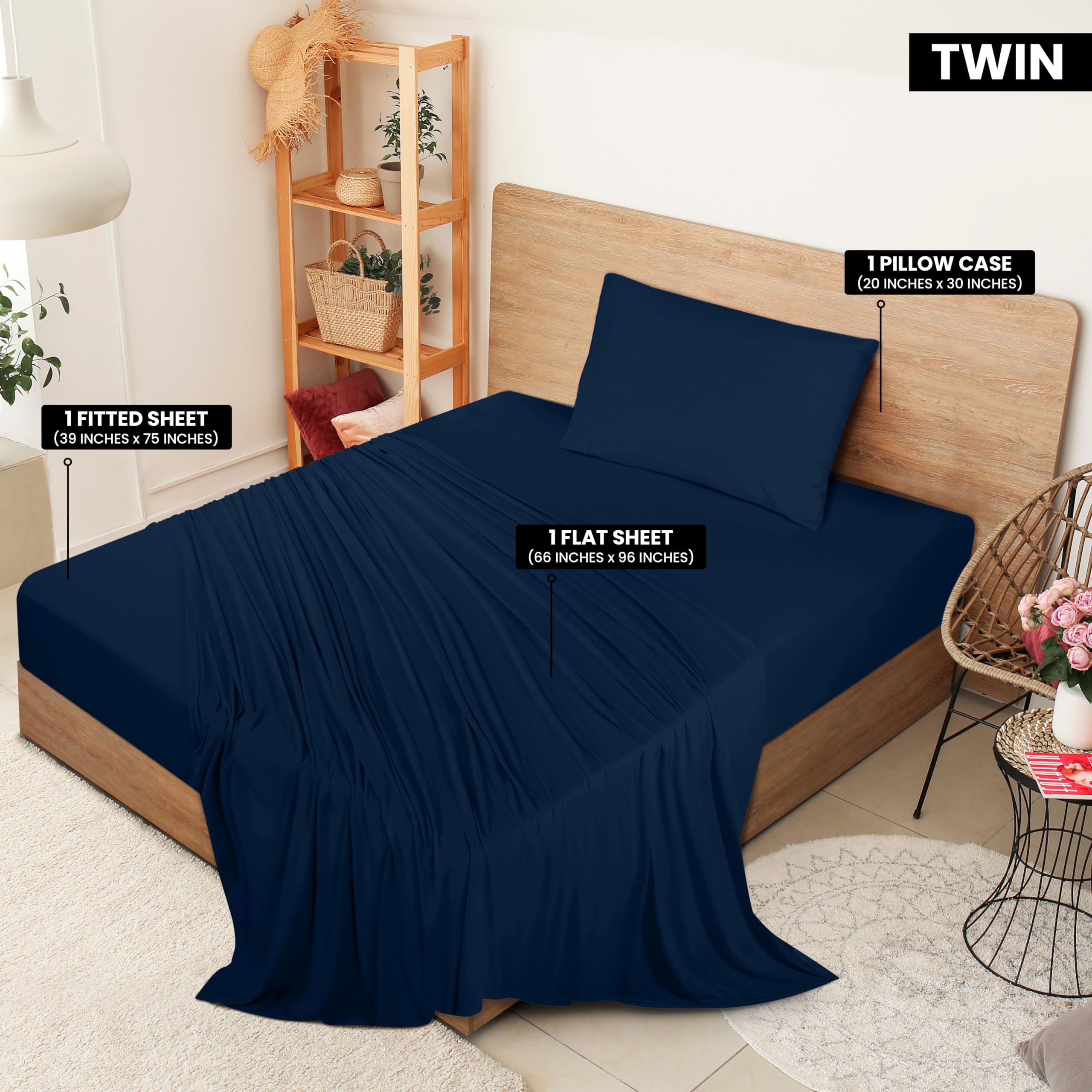 Foto 3 pulgar | Juego De Sábanas Utopia Bedding, Punto Doble, Algodón, Azul Marino - Venta Internacional.
